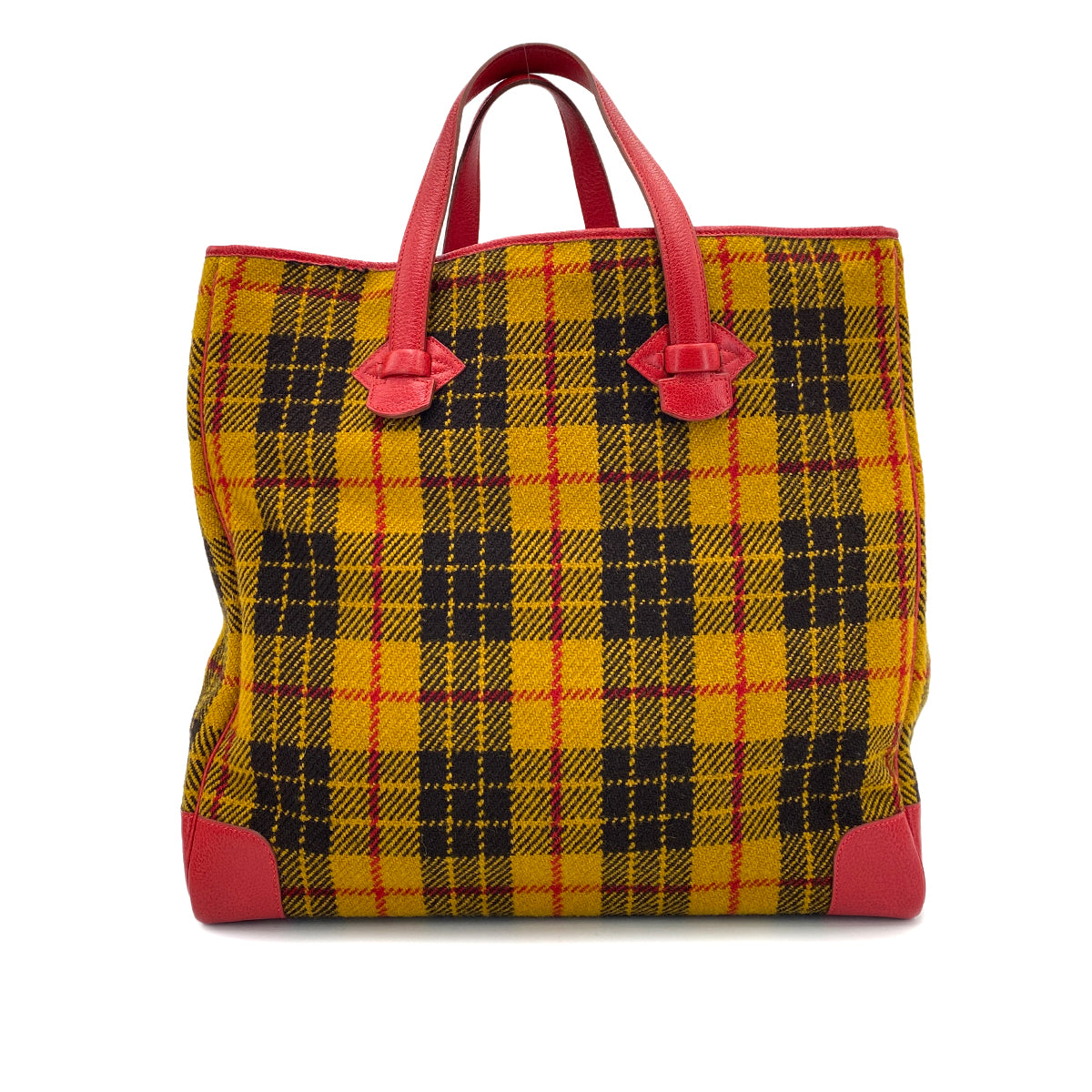 HERMES VICTORIA CABAS TOTE BAG YELLOW RED WOOL LEATHER 〇Y 90243820