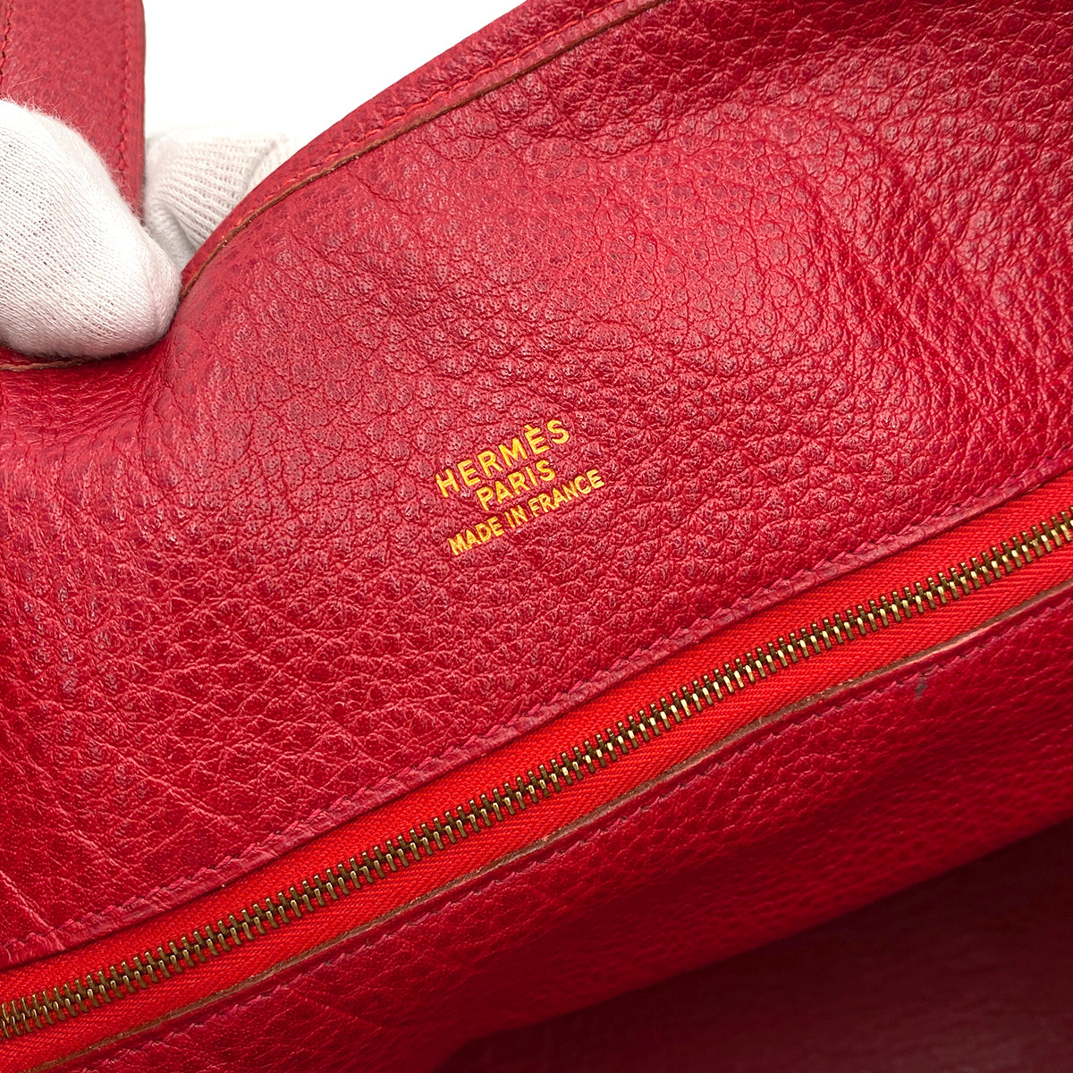 HERMES VICTORIA CABAS TOTE BAG YELLOW RED WOOL LEATHER 〇Y 90243820