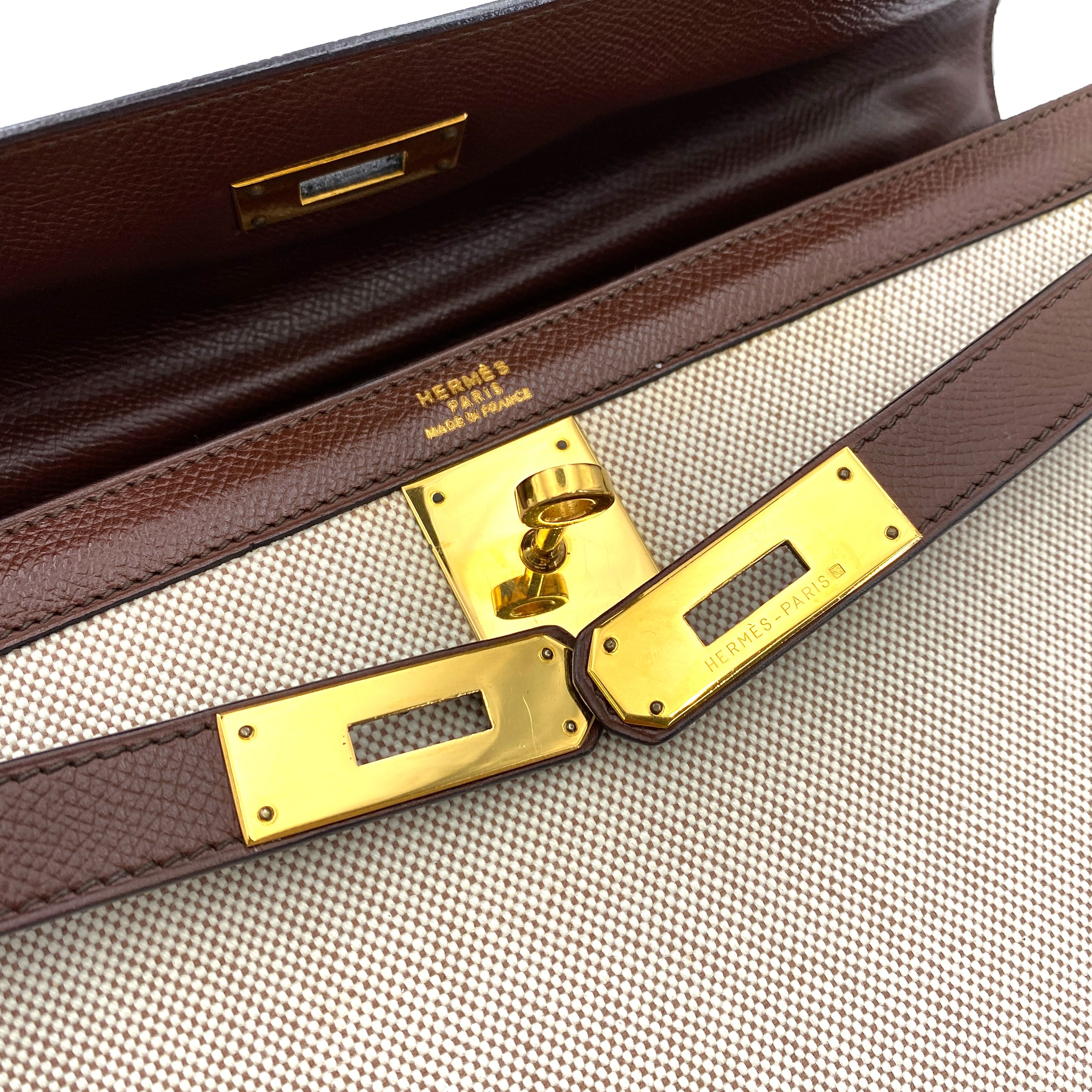 Hermes Vintage Kelly 32 Sellier Ebene Courchevel / Toile H GHW #V 90244818