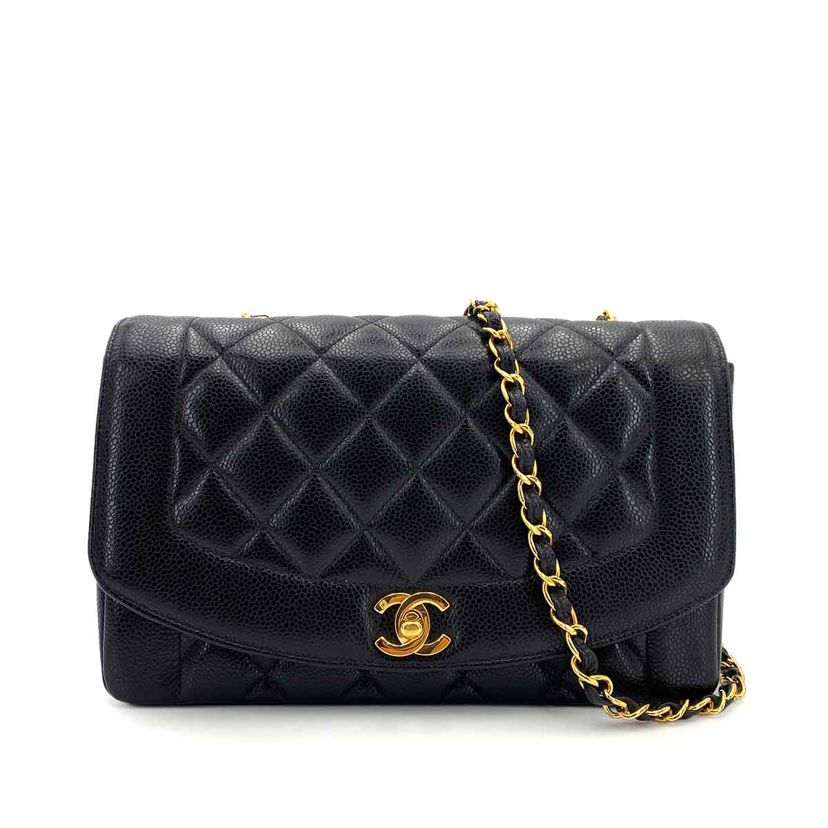 CHANEL VINTAGE DIANA MEDIUM CHAIN SHOULDER BAG BLACK LAMB SKIN  90245042