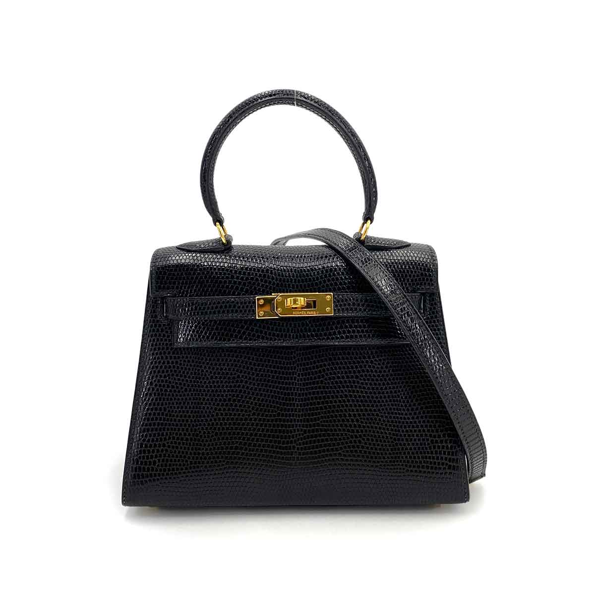 HERMES MINI KELLY 20 BLACK LIZARD HAND SHOULDER BAG 〇W 90245544