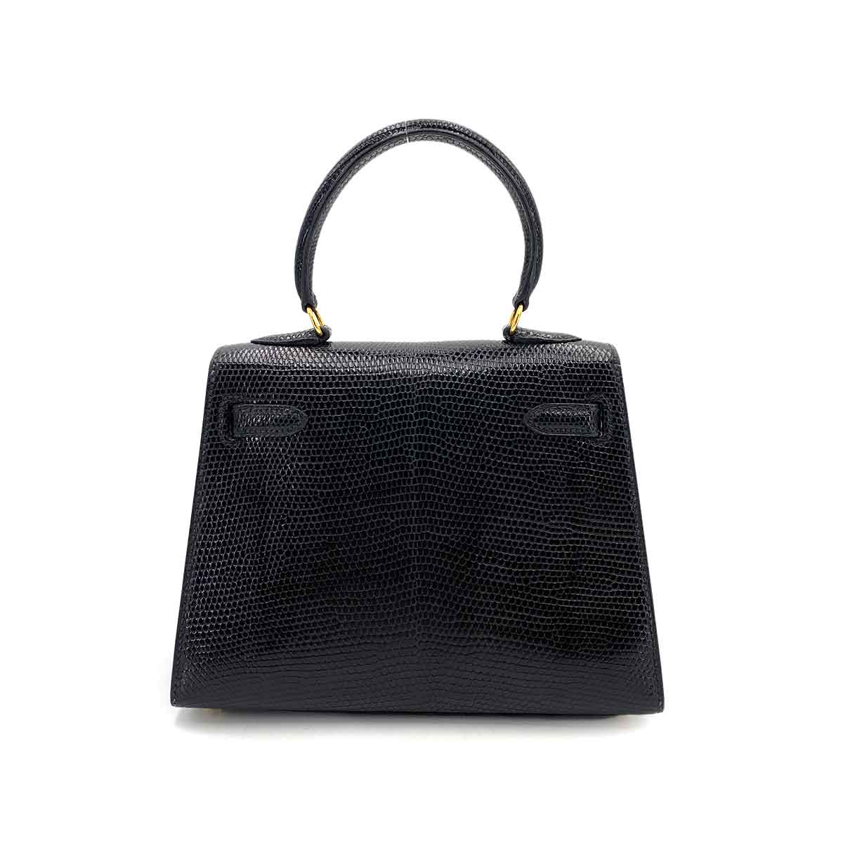 HERMES MINI KELLY 20 BLACK LIZARD HAND SHOULDER BAG 〇W 90245544