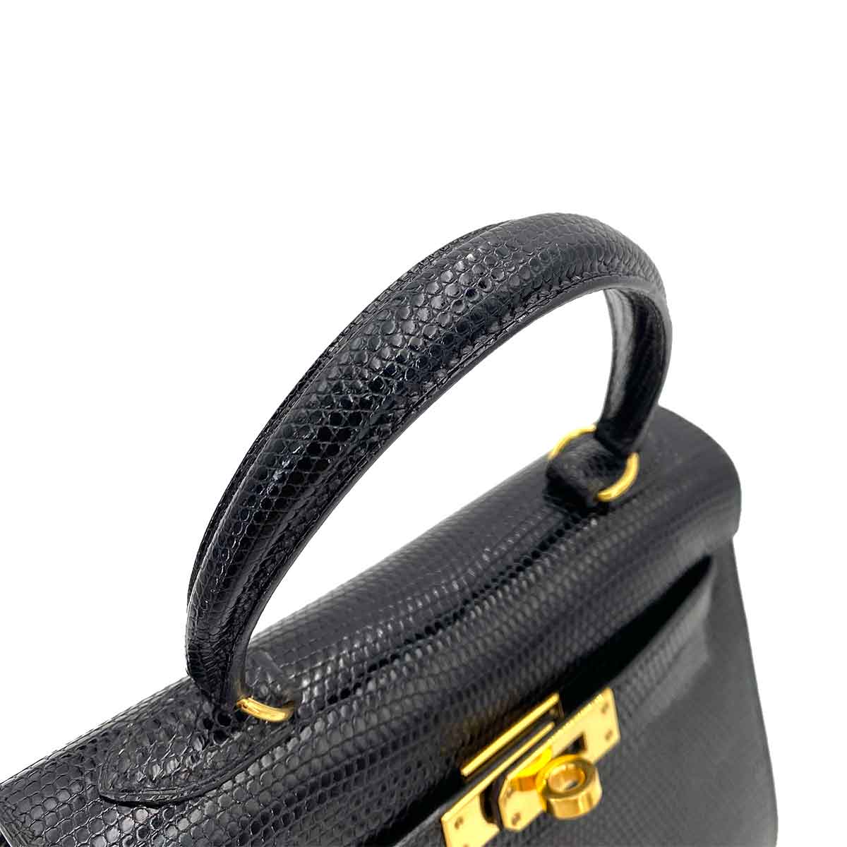 HERMES MINI KELLY 20 BLACK LIZARD HAND SHOULDER BAG 〇W 90245544