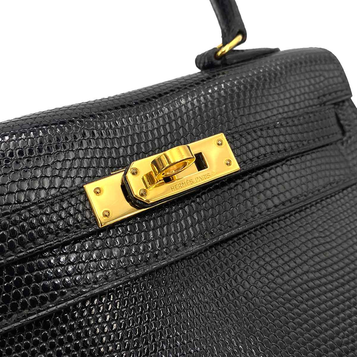 HERMES MINI KELLY 20 BLACK LIZARD HAND SHOULDER BAG 〇W 90245544