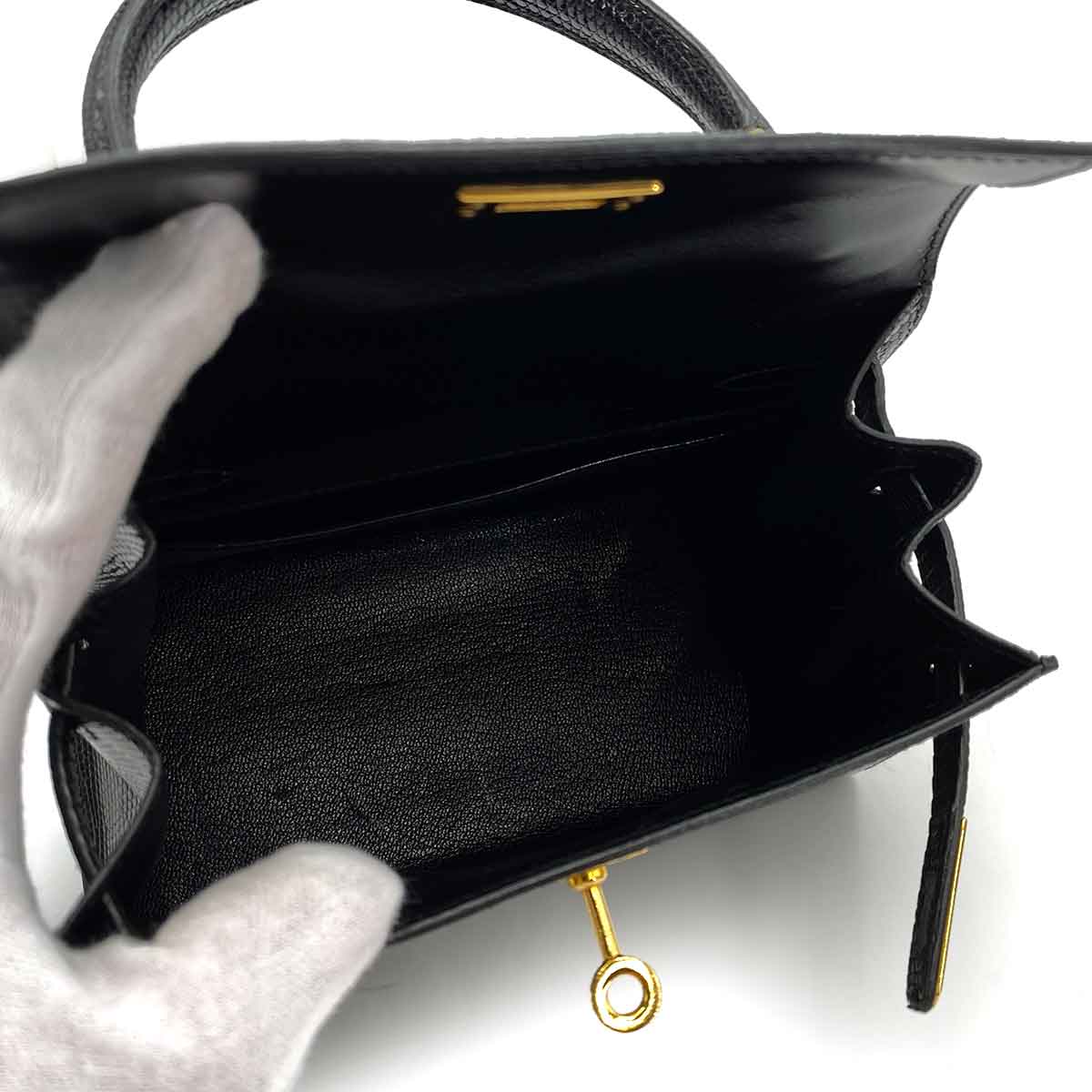 HERMES MINI KELLY 20 BLACK LIZARD HAND SHOULDER BAG 〇W 90245544