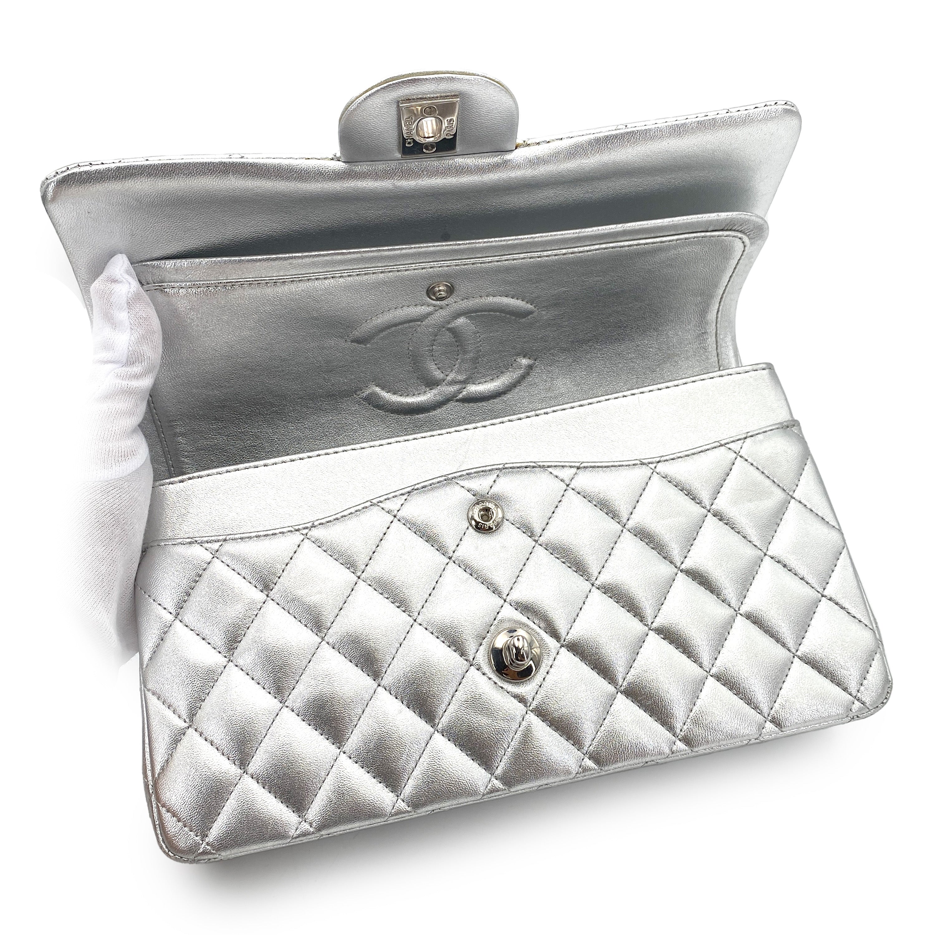 Chanel Classic Flap Medium Metallic Silver Lambskin SHW #13 90245570