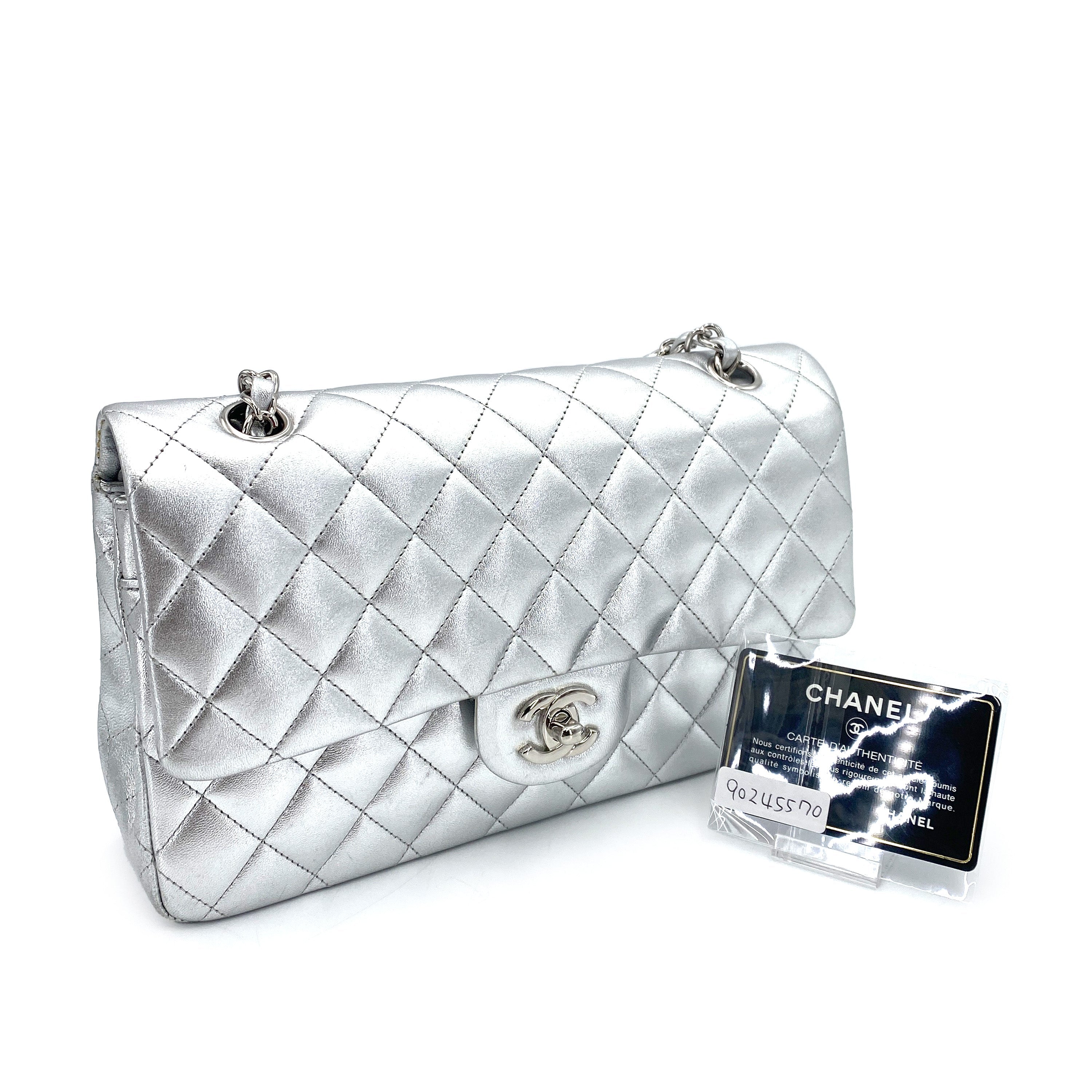 Chanel Classic Flap Medium Metallic Silver Lambskin SHW #13 90245570