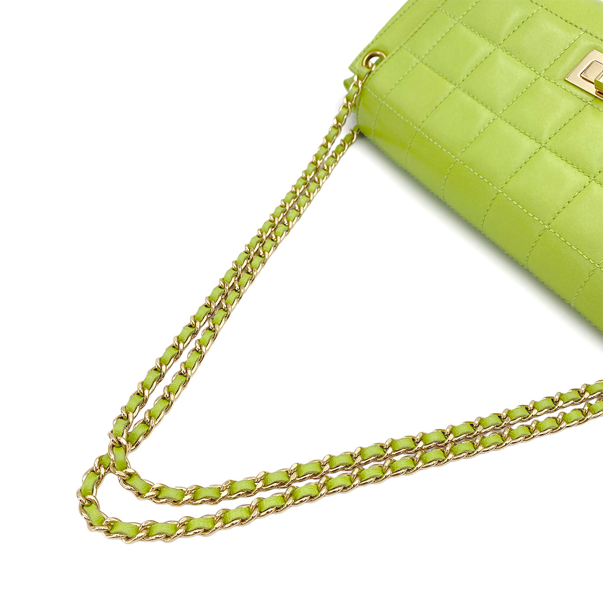 CHANEL VINTAGE 2.55 CHOCOLATE BAR CHAIN SHOULDER BAG GREEN LAMB SKIN 90246923