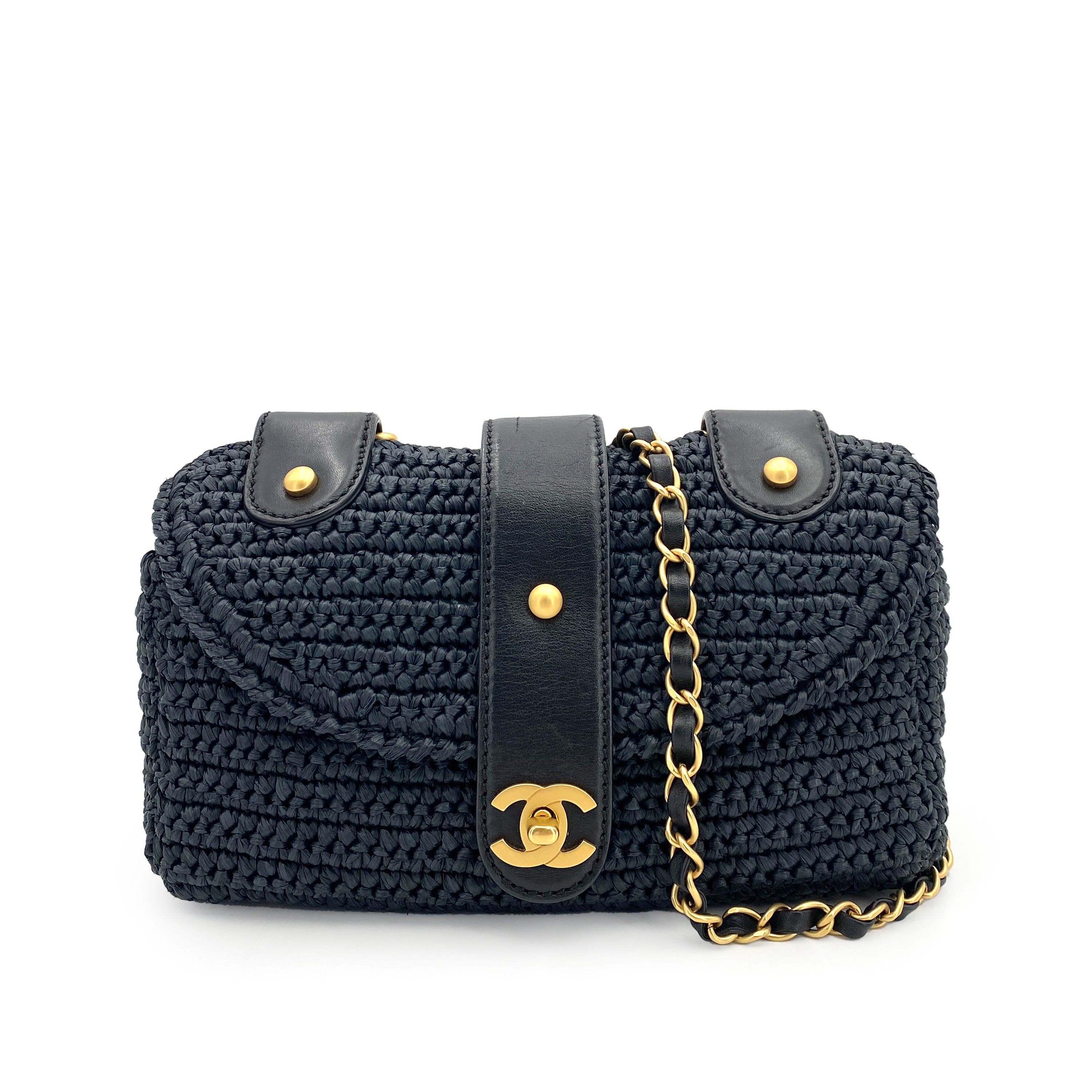 Chanel Vintage Shoulder Navy Raffia GHW #10 90247136