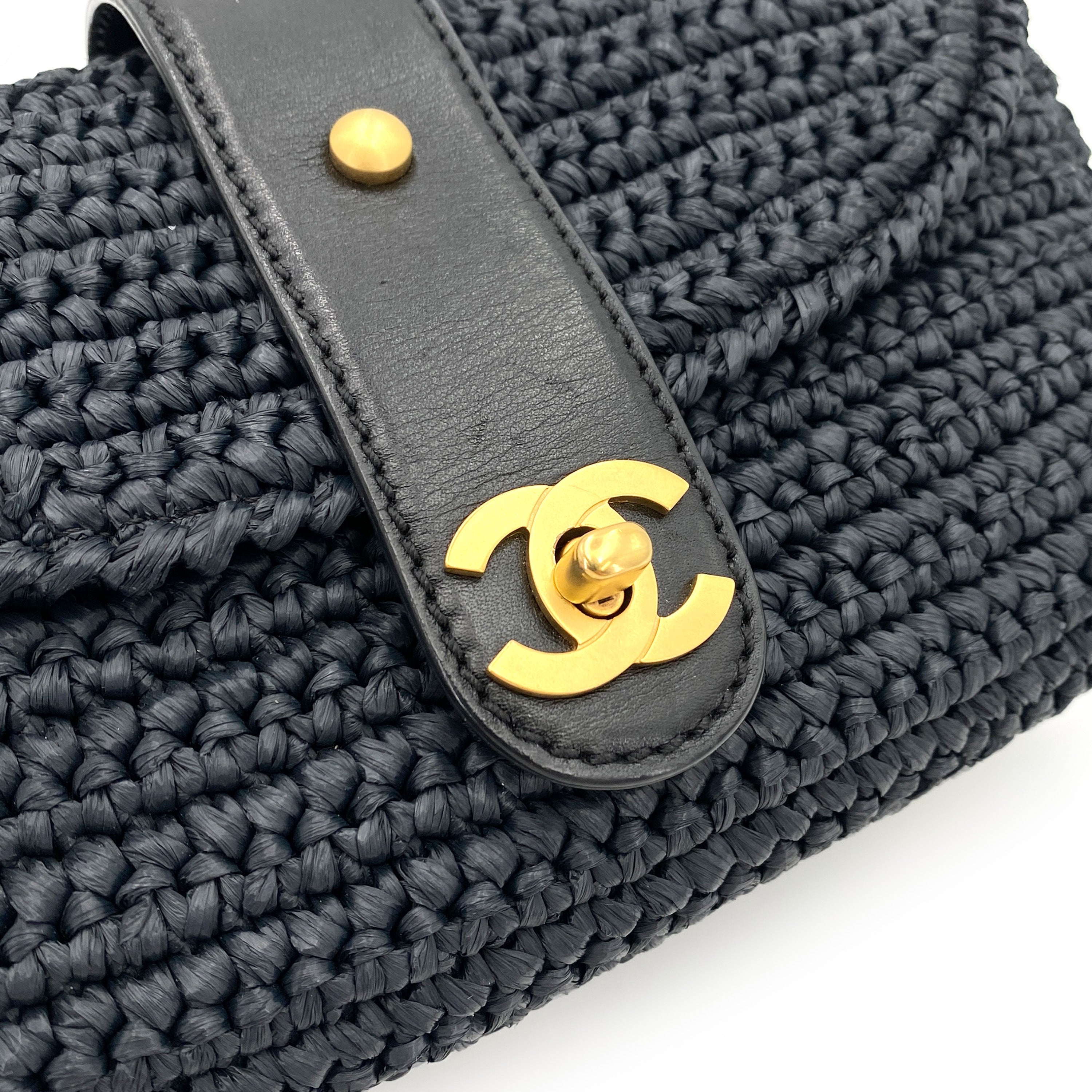 Chanel Vintage Shoulder Navy Raffia GHW #10 90247136