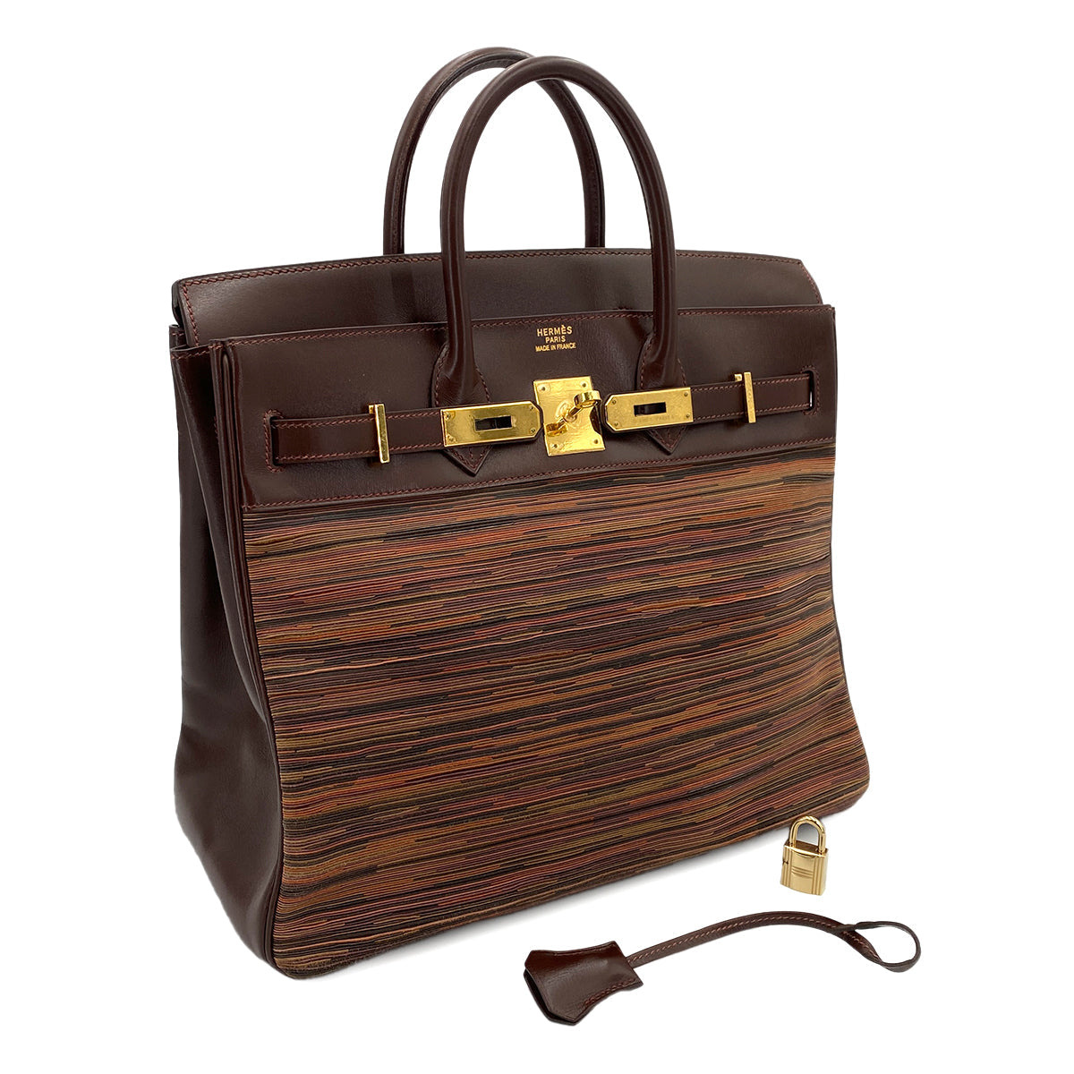 HERMES HAUT A COURROIES 32 BROWN VIBRATO BOXCALF HAND BAG □D 90247167