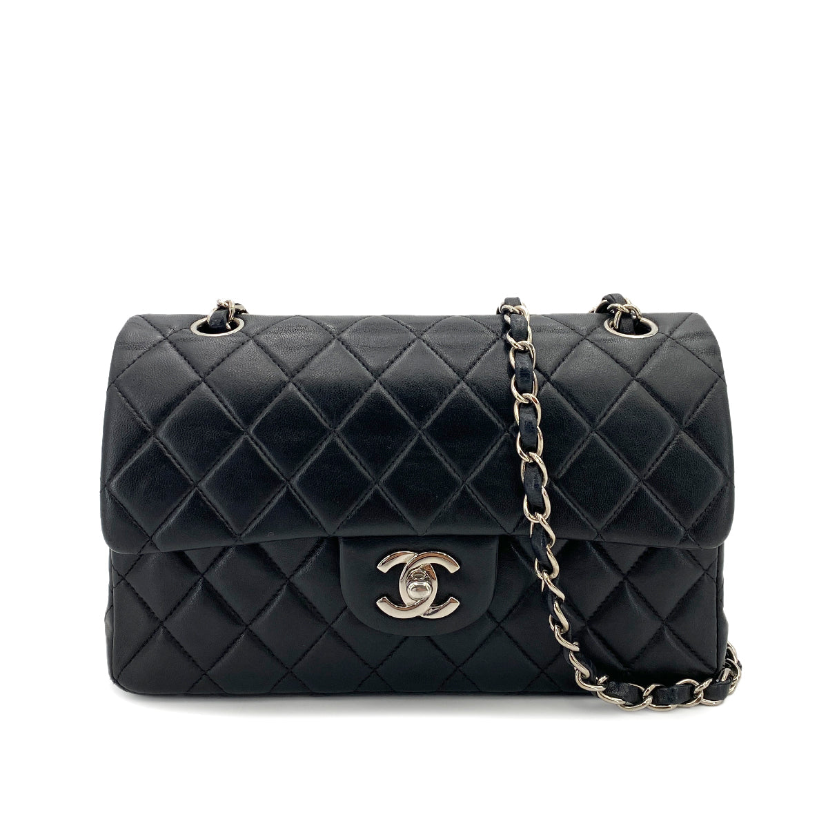 CHANEL VINTAGE CLASSIC FLAP SMALL CHAIN SHOULDER BAG BLACK LAMB SKIN SHW 90248122