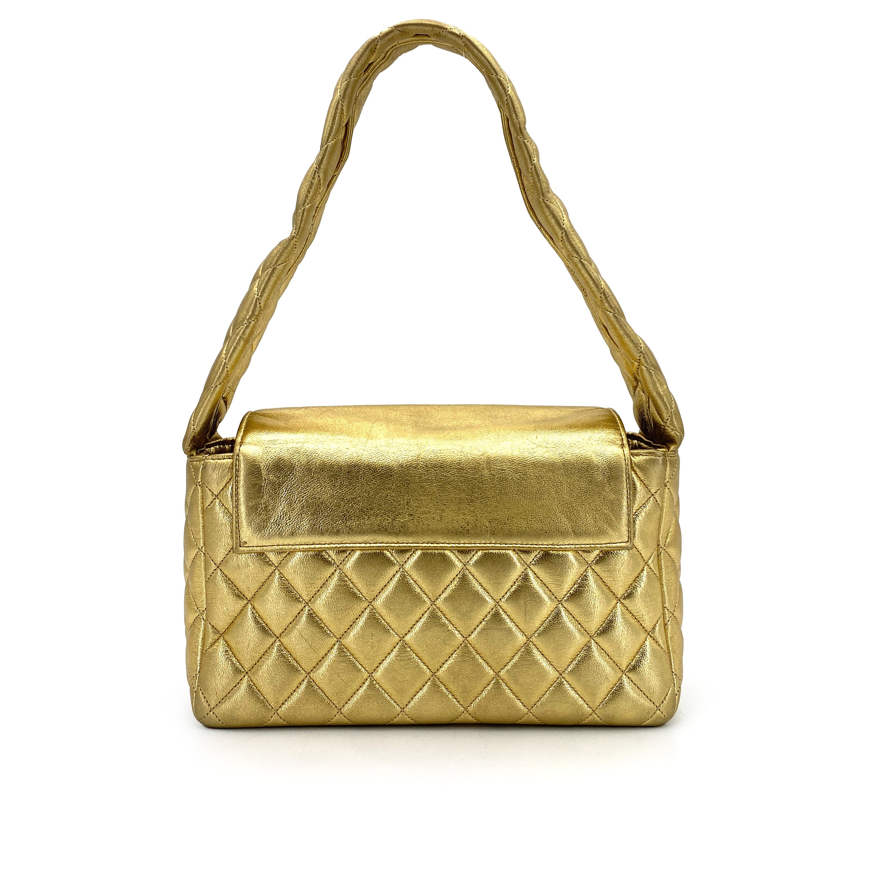 CHANEL VINTAGE MATELASSE ONE SHOULDER BAG GOLD LAMB SKIN 90248827