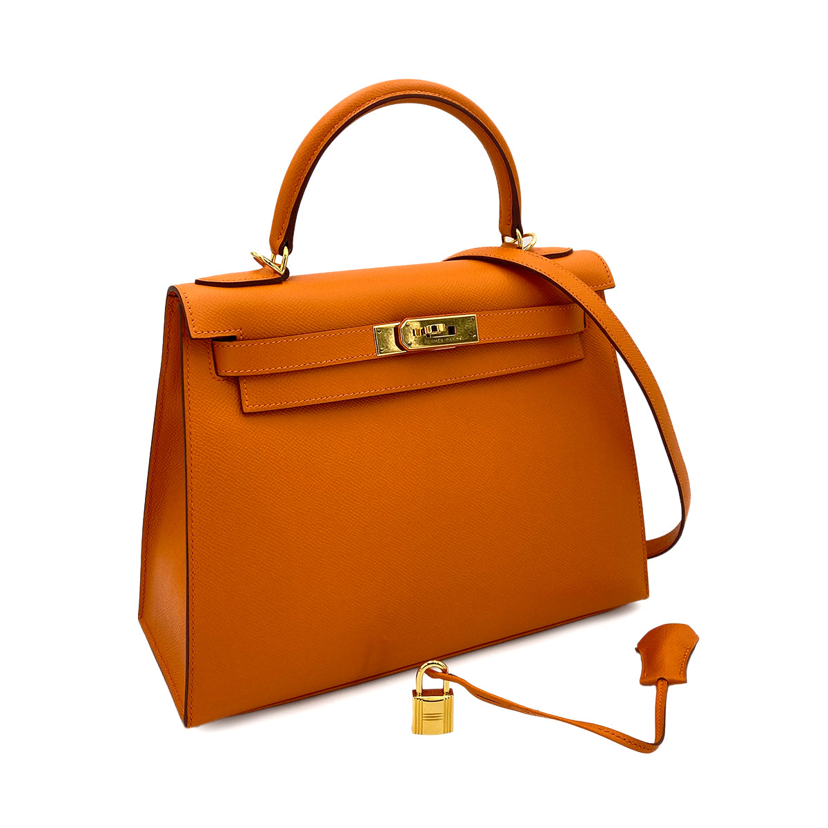 HERMES KELLY 28 SELLIER ORANGE EPSOM GHW #M 90249019