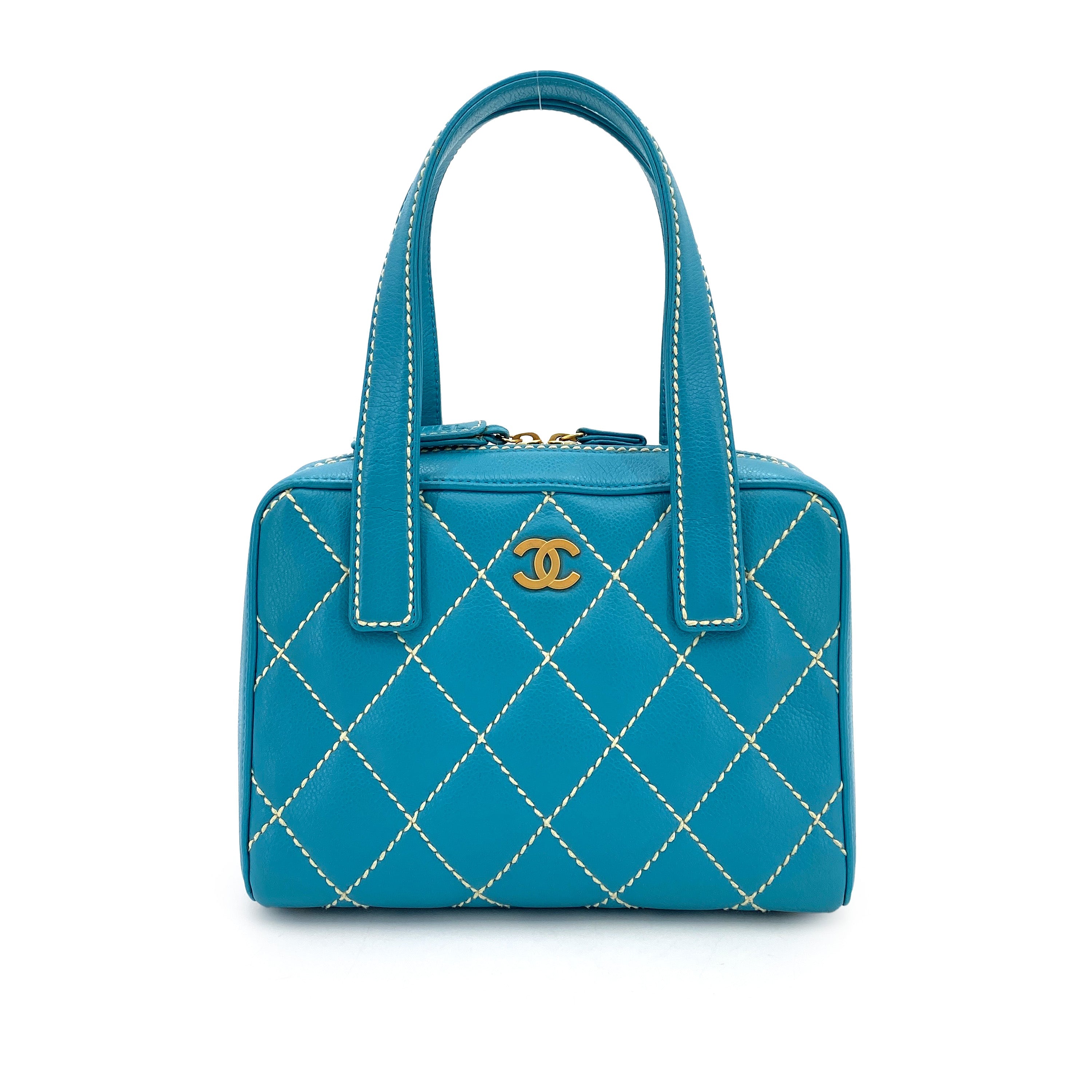 CHANEL VINTAGE WILD STITCH HAND BAG BLUE LAMB SKIN 90249039