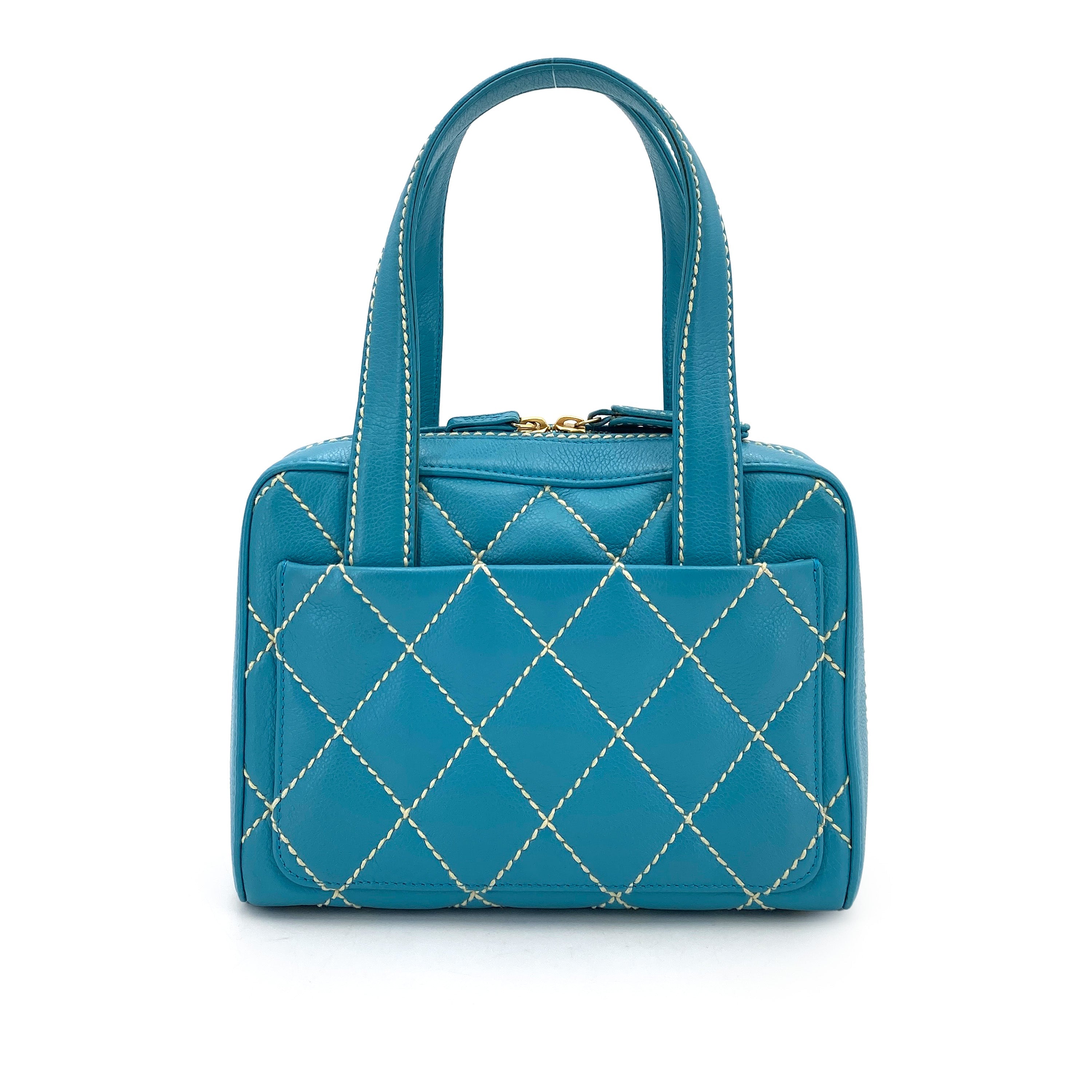 CHANEL VINTAGE WILD STITCH HAND BAG BLUE LAMB SKIN 90249039