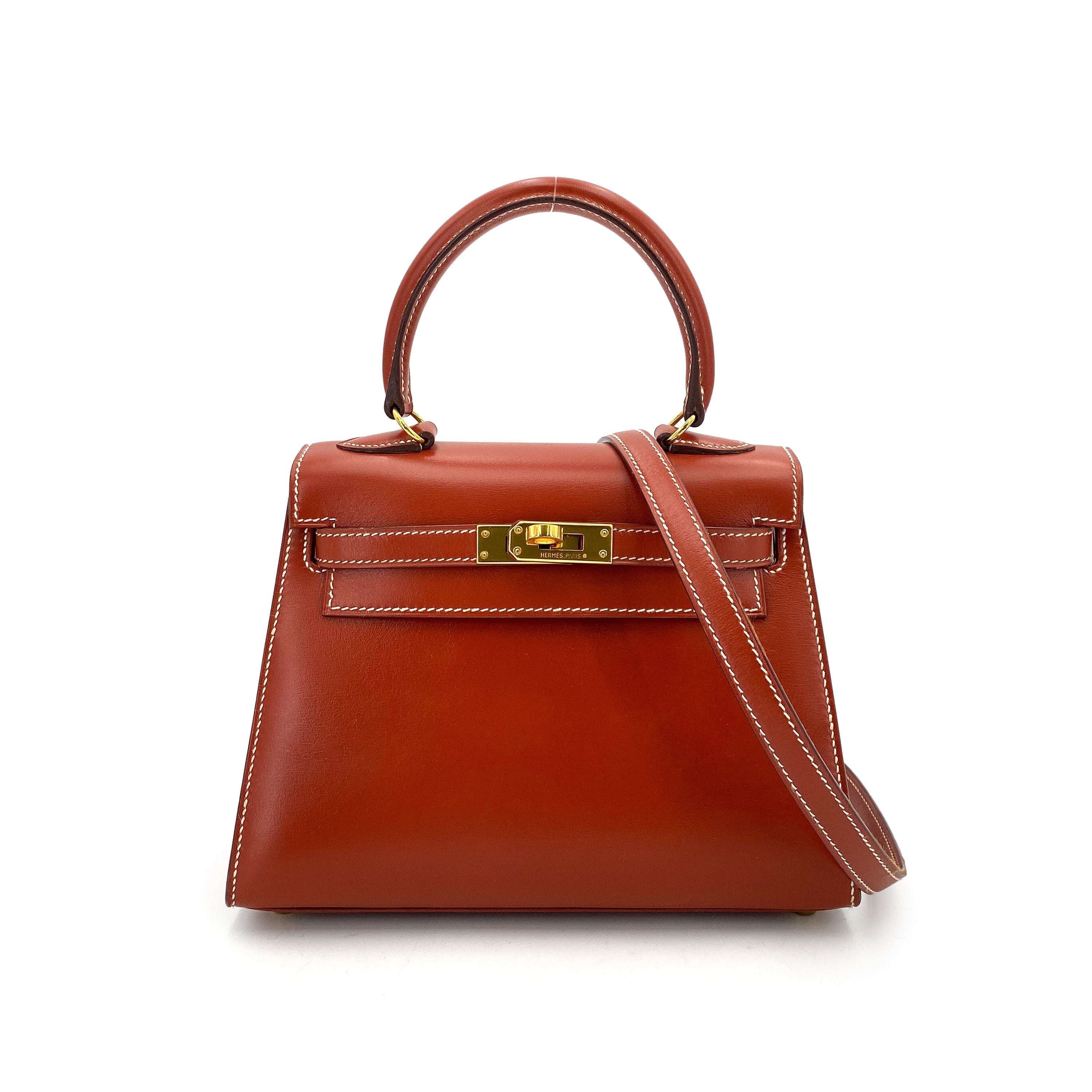 HERMES VINTAGE MINI KELLY 20 BRIQUE BOXCALF GHW #W 90249068