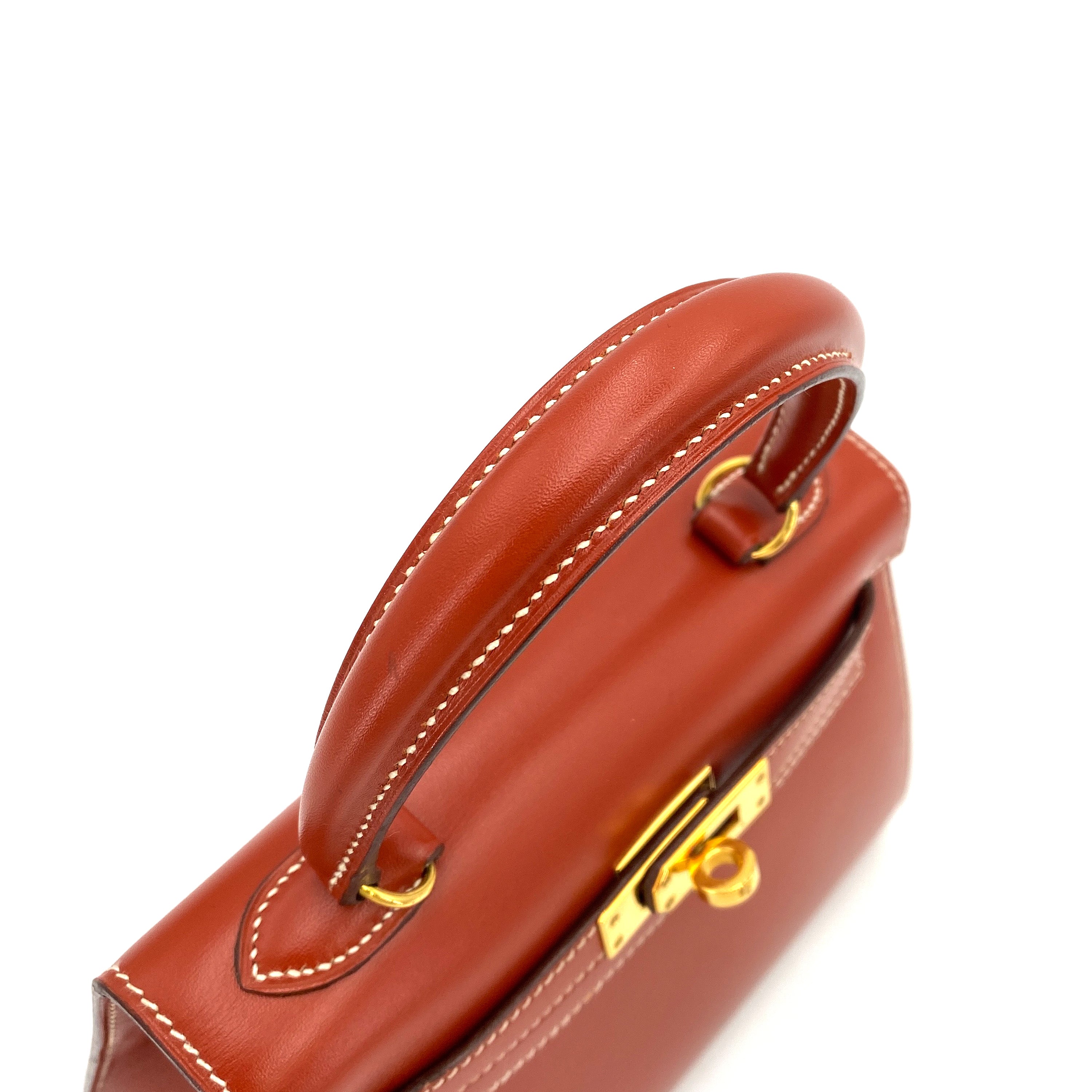 HERMES VINTAGE MINI KELLY 20 BRIQUE BOXCALF GHW #W 90249068