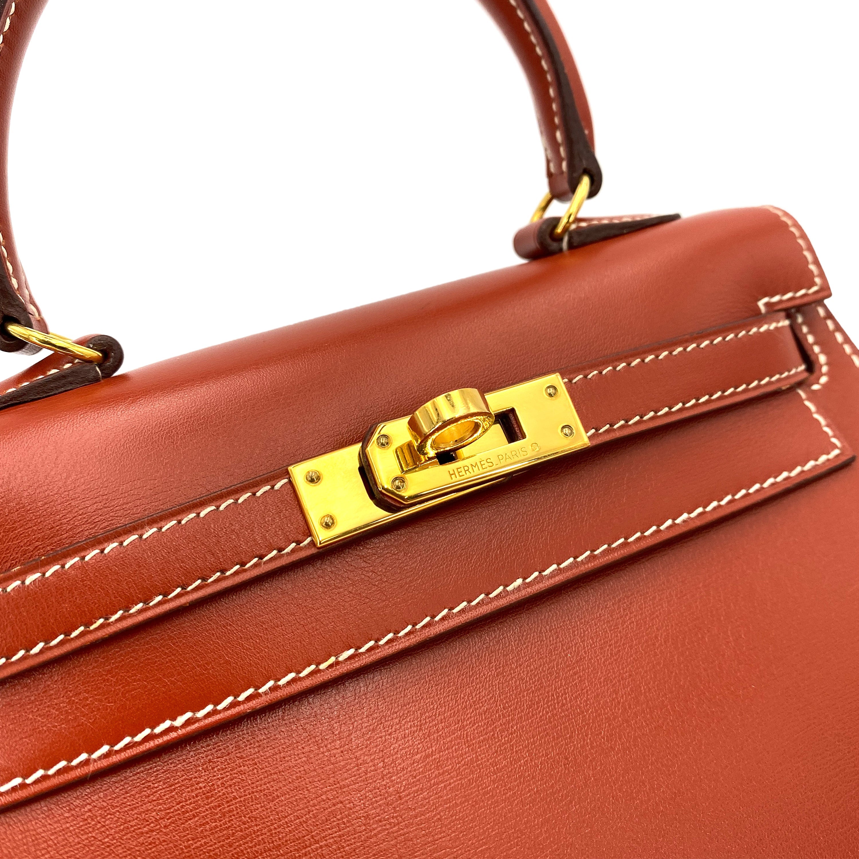 HERMES VINTAGE MINI KELLY 20 BRIQUE BOXCALF GHW #W 90249068