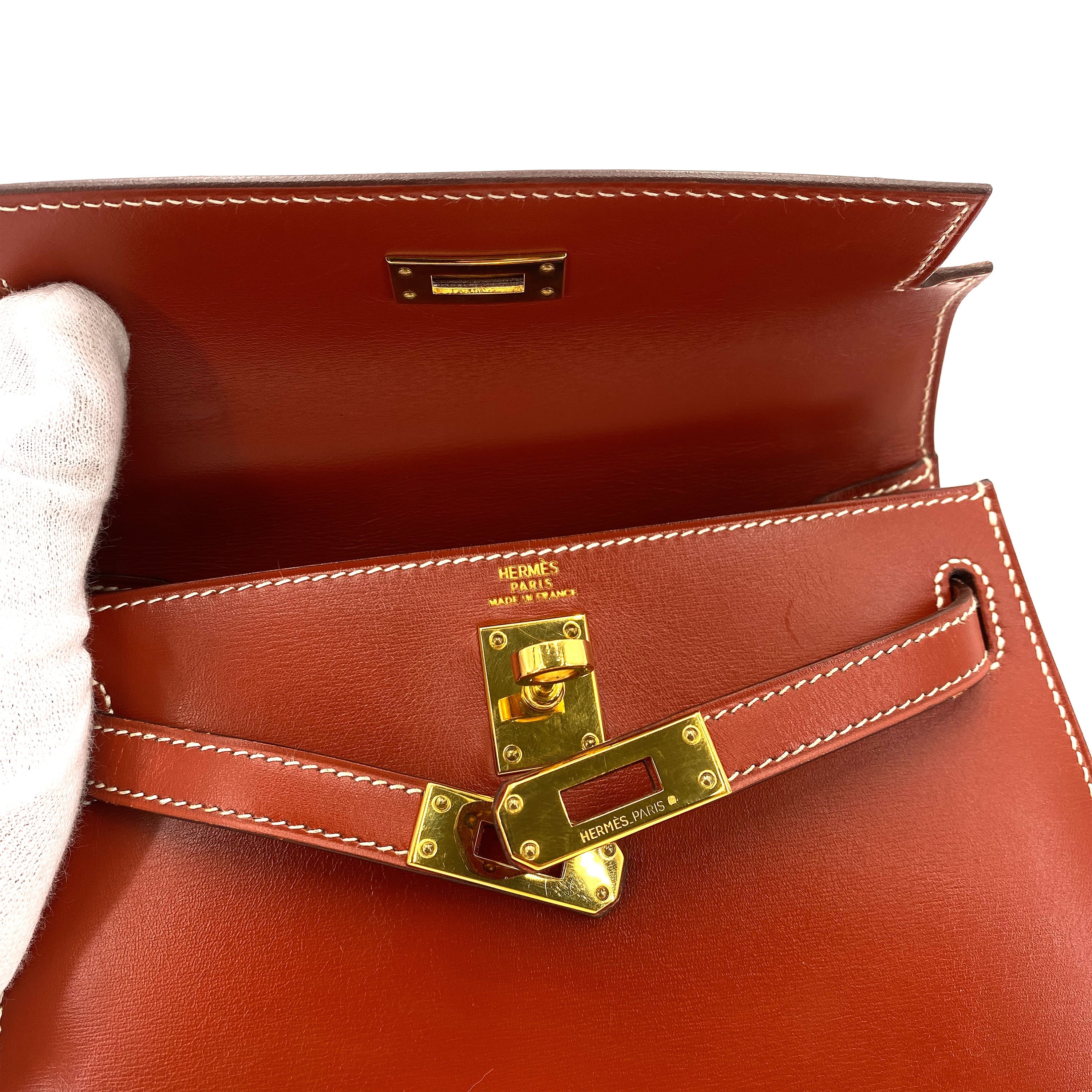 HERMES VINTAGE MINI KELLY 20 BRIQUE BOXCALF GHW #W 90249068