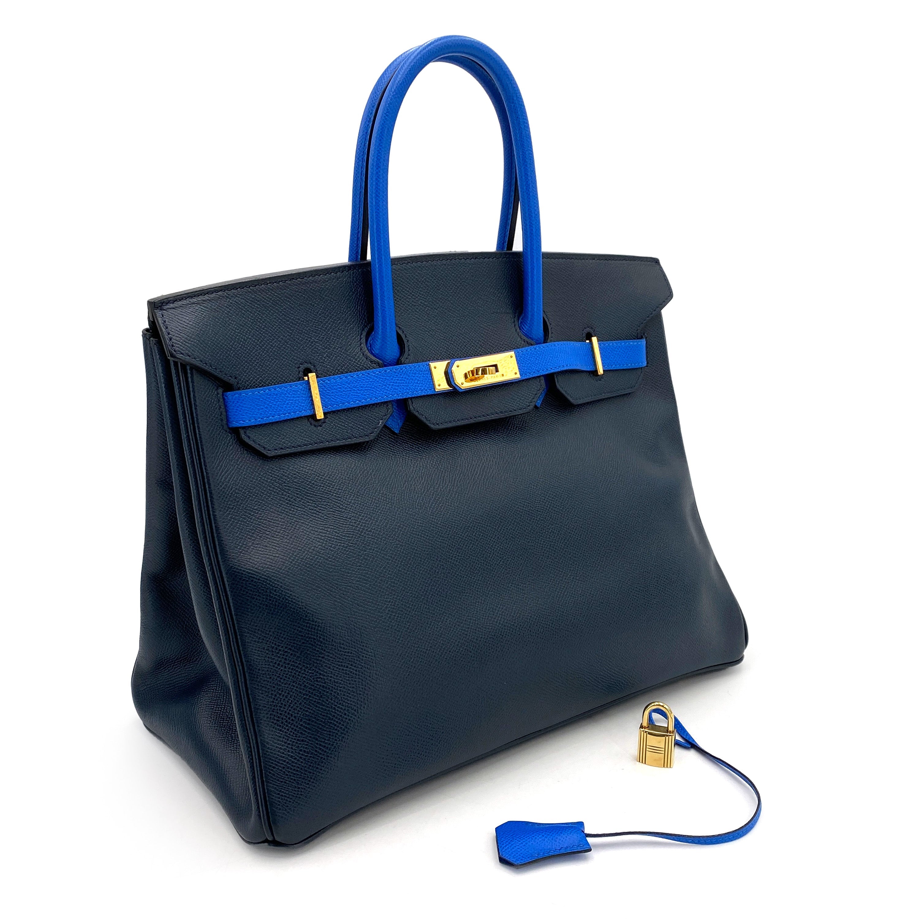 HERMES VINTAGE BIRKIN 35 NAVY / BLUE FRANCE COUCHEVEL GHW #X 90249072