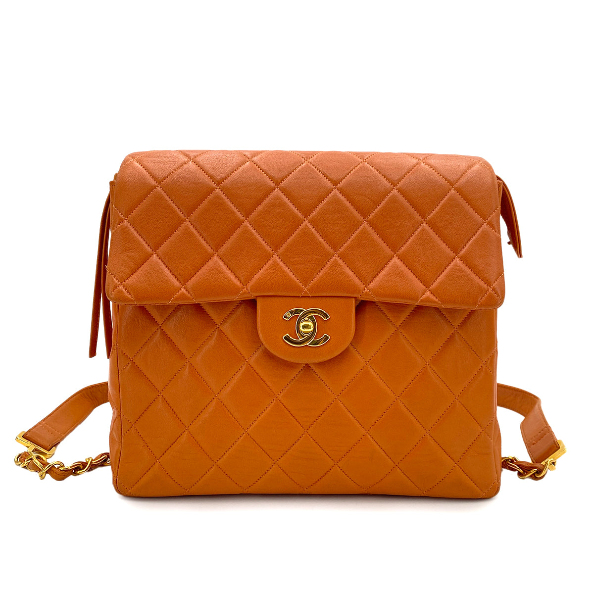 Chanel Vintage Quilted Backpack Orange Lambskin GHW #4 90249471