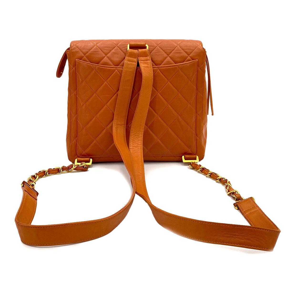 Chanel Vintage Quilted Backpack Orange Lambskin GHW #4 90249471