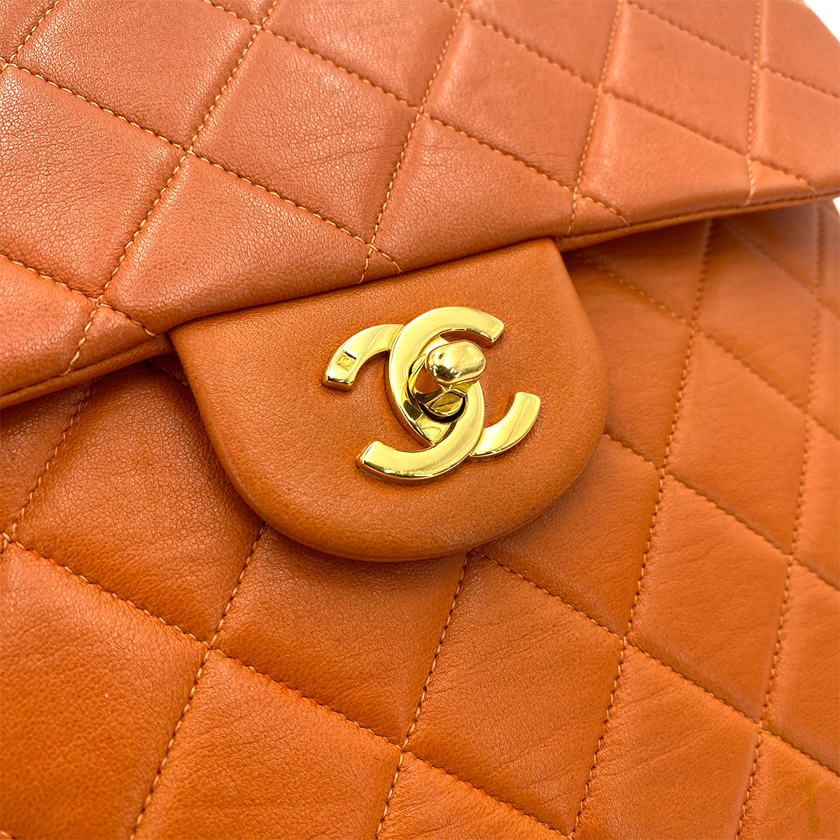 Chanel Vintage Quilted Backpack Orange Lambskin GHW #4 90249471