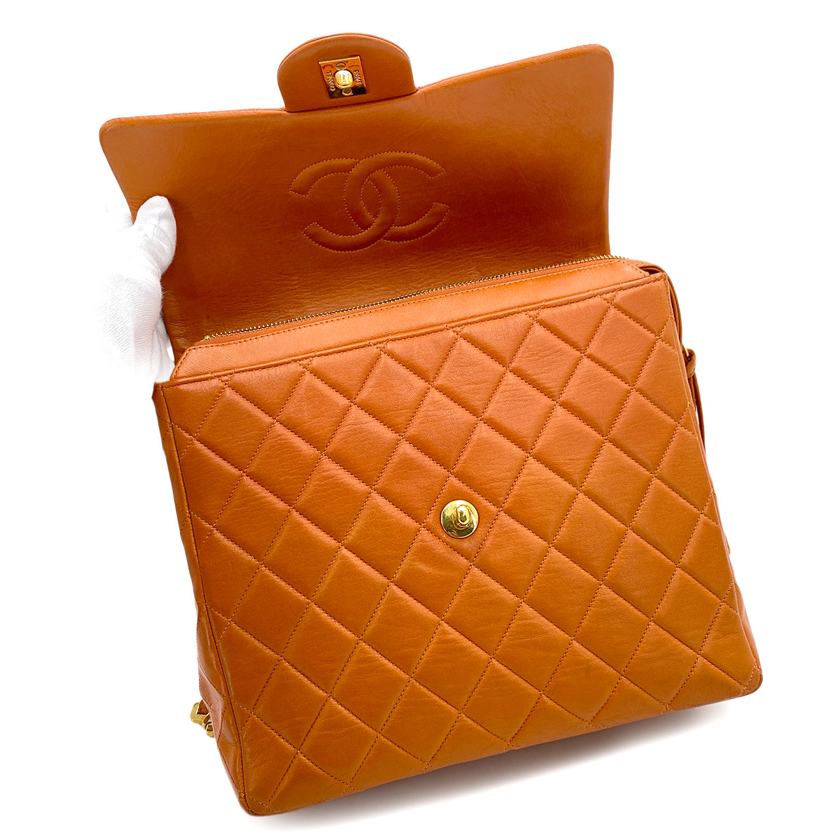 Chanel Vintage Quilted Backpack Orange Lambskin GHW #4 90249471