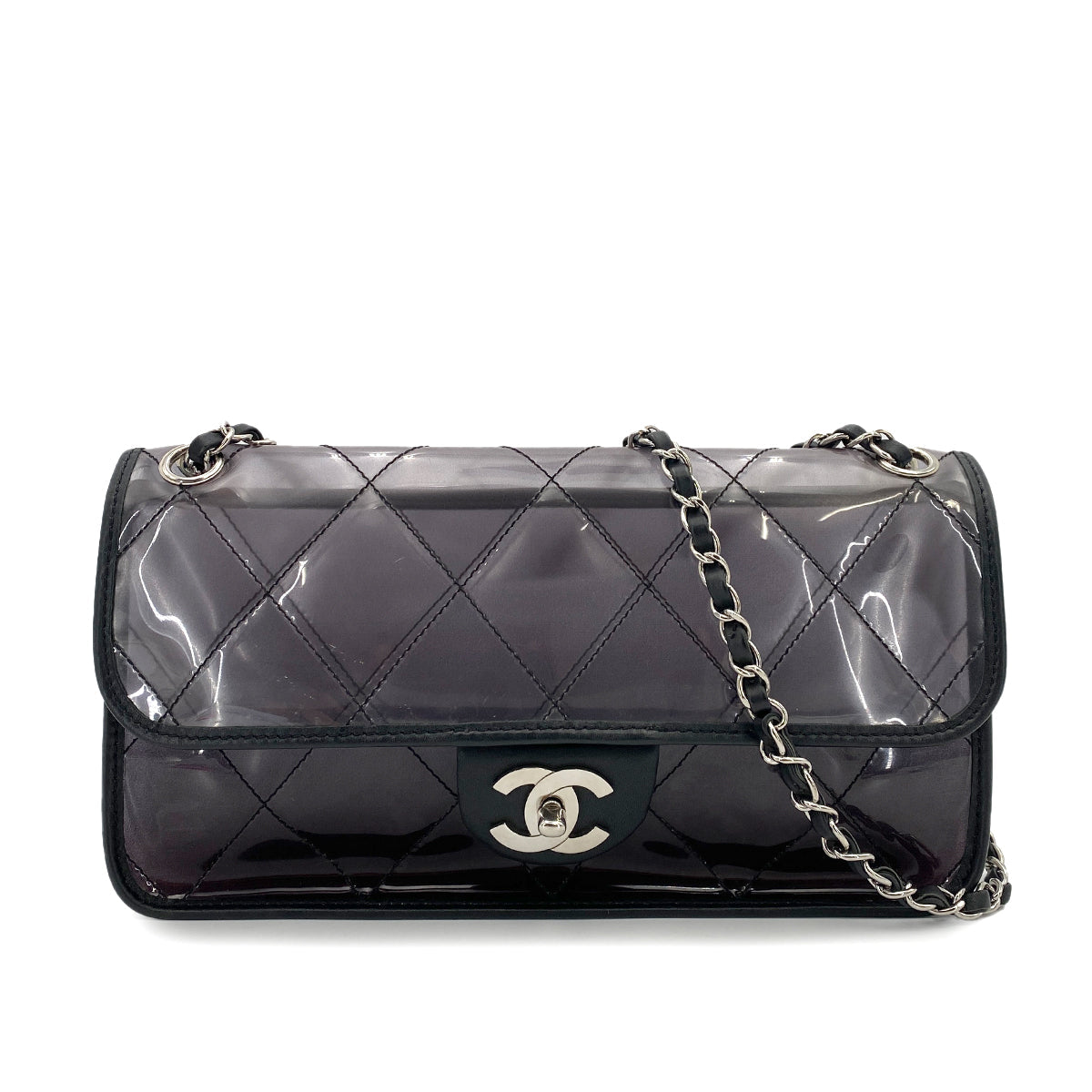 CHANEL VINTAGE MATELASSE CHAIN SHOULDER BAG BLACK VINYL LEATHER 90249473