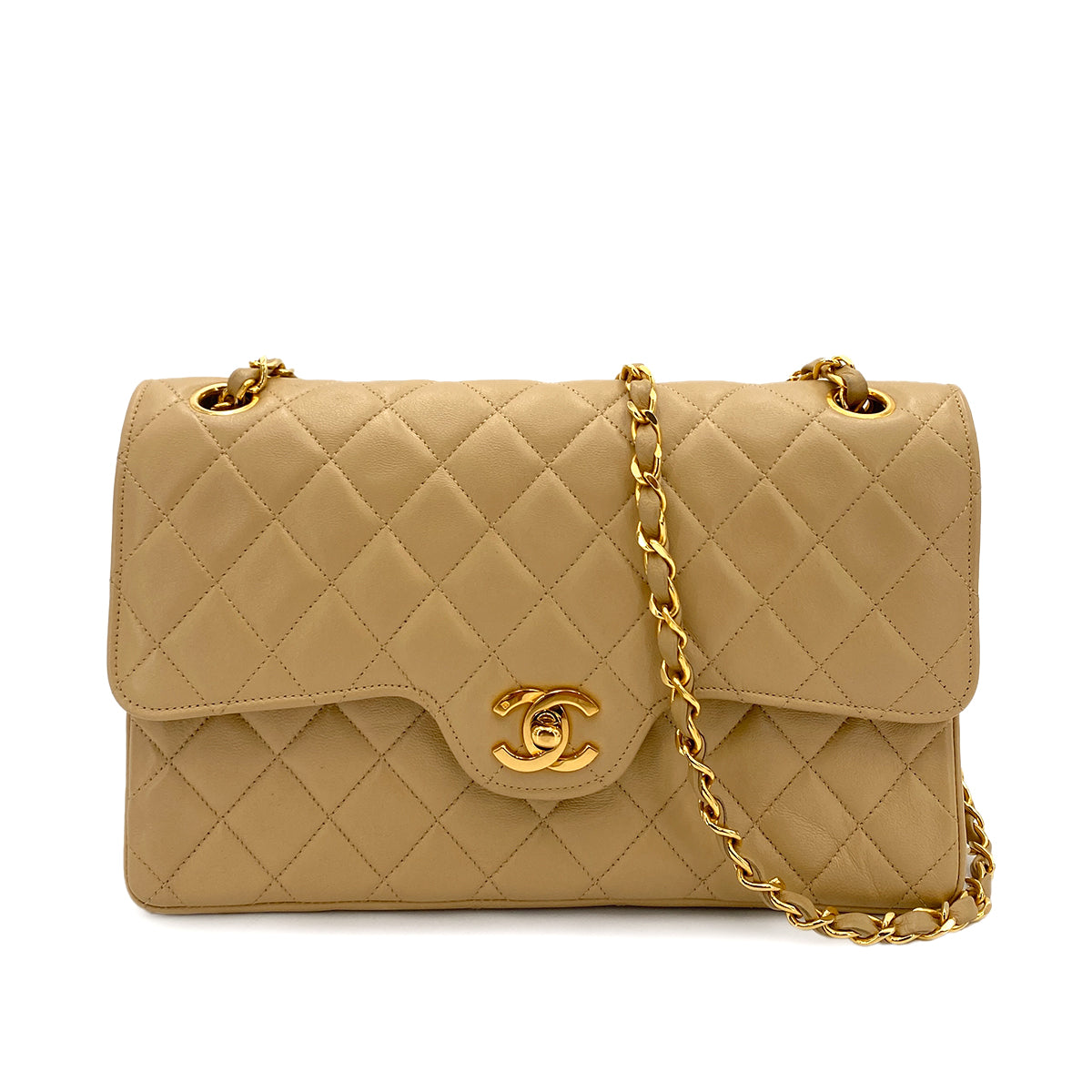 CHANEL VINTAGE MATELASSE CHAIN SHOULDER BAG BEIGE LAMB SKIN 90249809