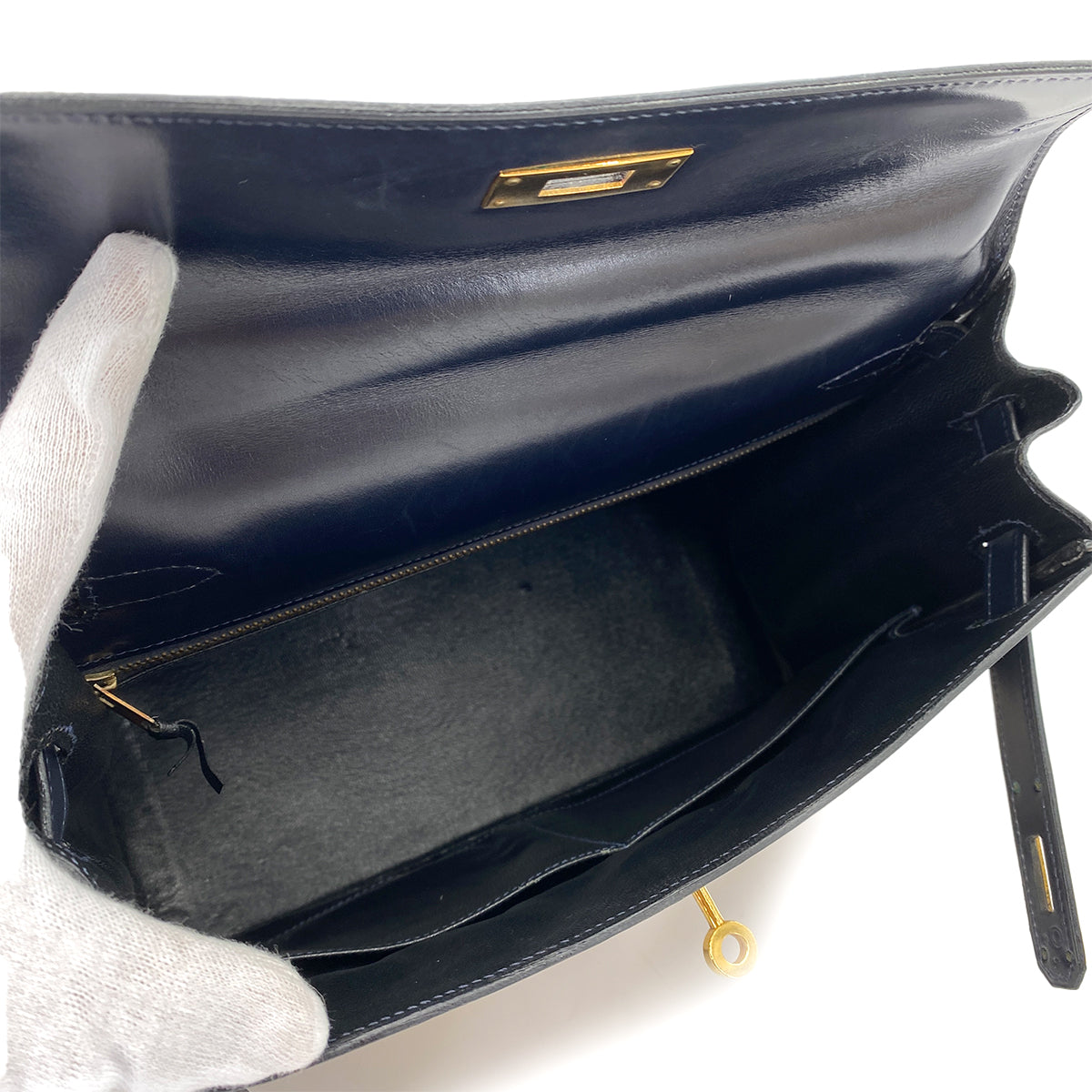 Hermès Kelly 28 SELLIER NAVY BOX CALF TOILE H HAND SHOULDER BAG 〇C 90249821