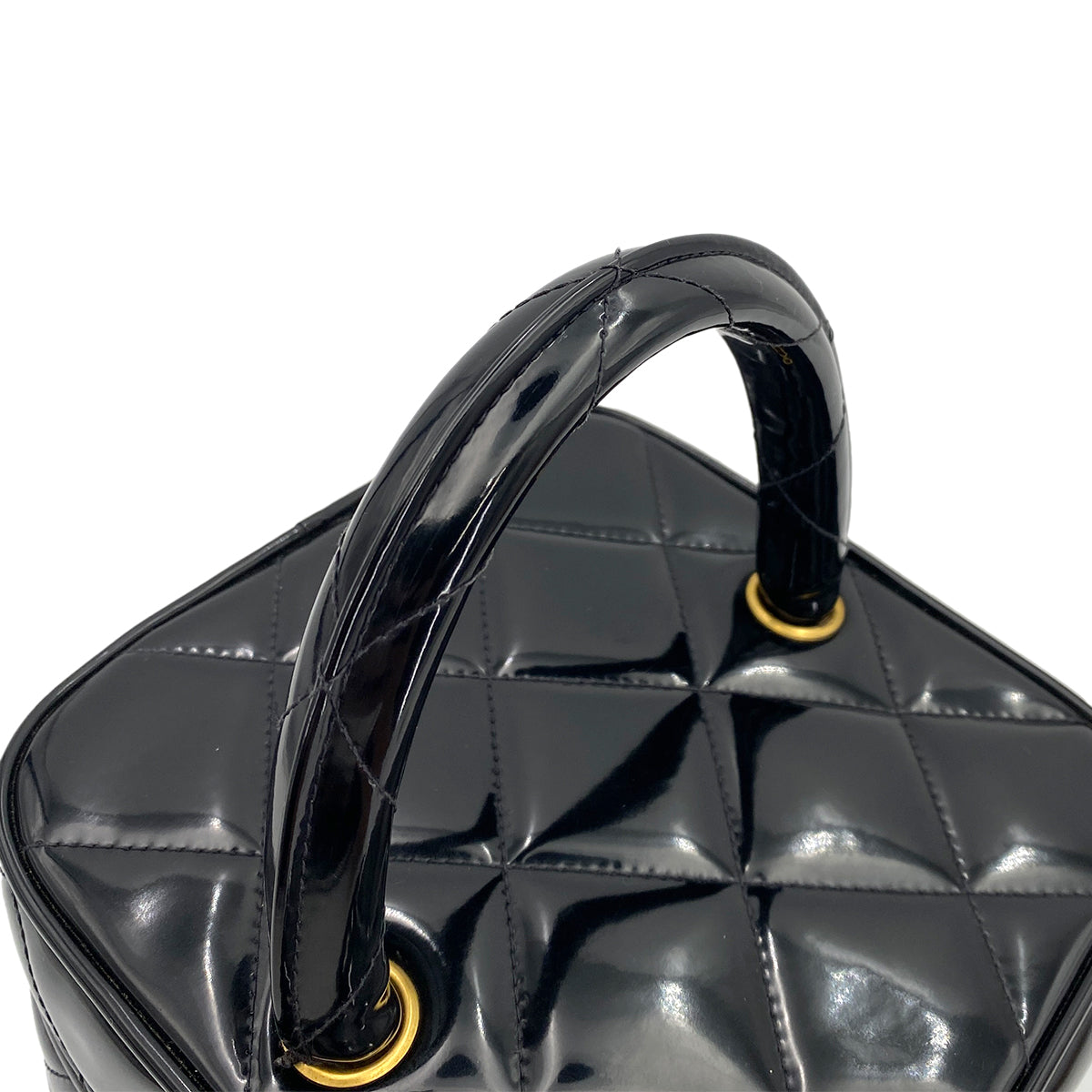 CHANEL VINTAGE VANITY HEART MIRROR HAND BAG BLACK ENAMEL 90249831