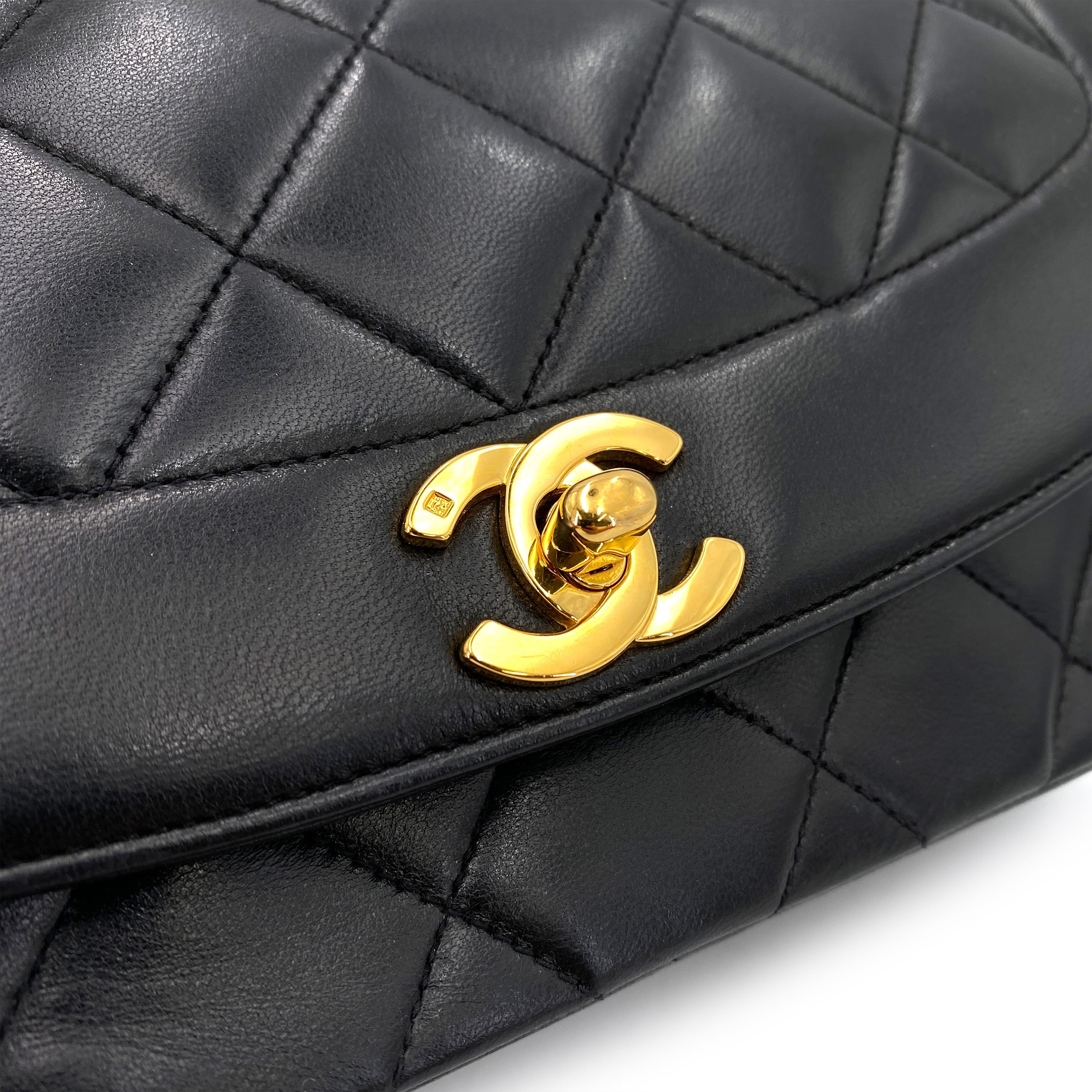 CHANEL VINTAGE DIANA MEDIUM CHAIN SHOULDER BAG BLACK LAMB SKIN 90250073