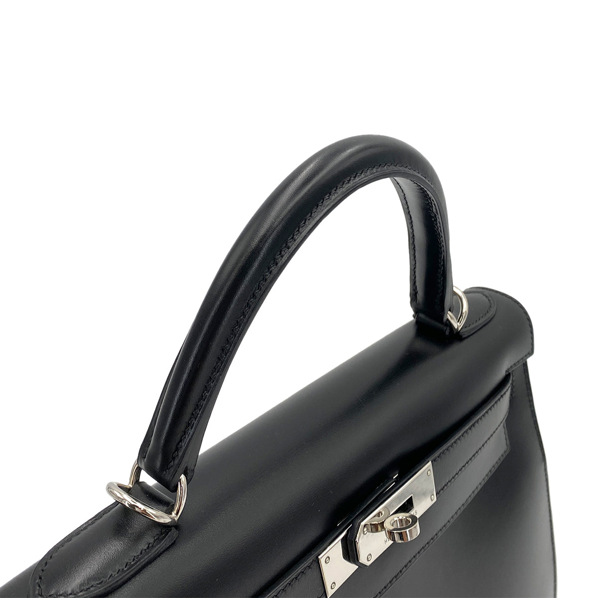 HERMES KELLY 28 SELLIER BLACK BOXCALF HAND SHOULDER BAG □D SHW 90250278