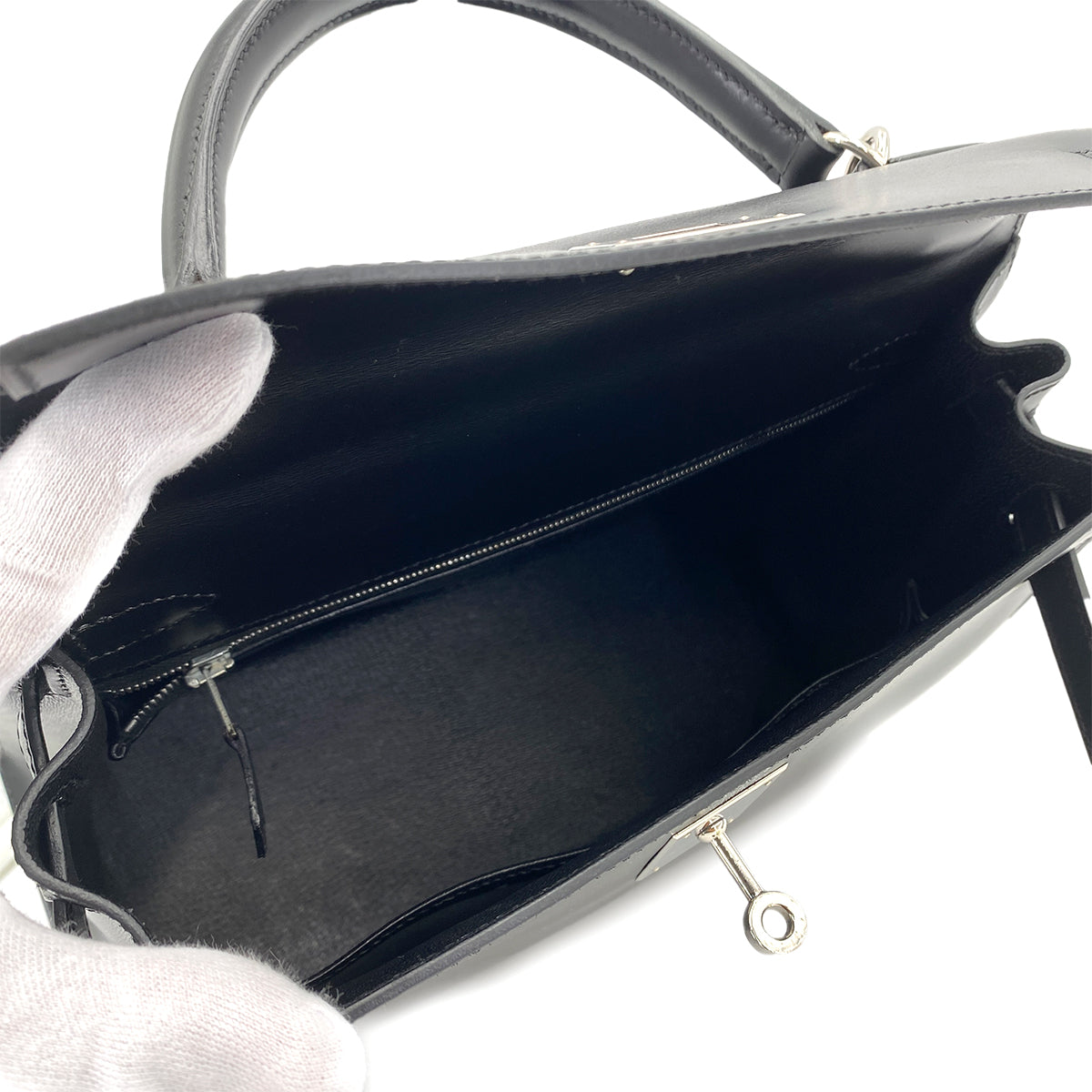 HERMES KELLY 28 SELLIER BLACK BOXCALF HAND SHOULDER BAG □D SHW 90250278