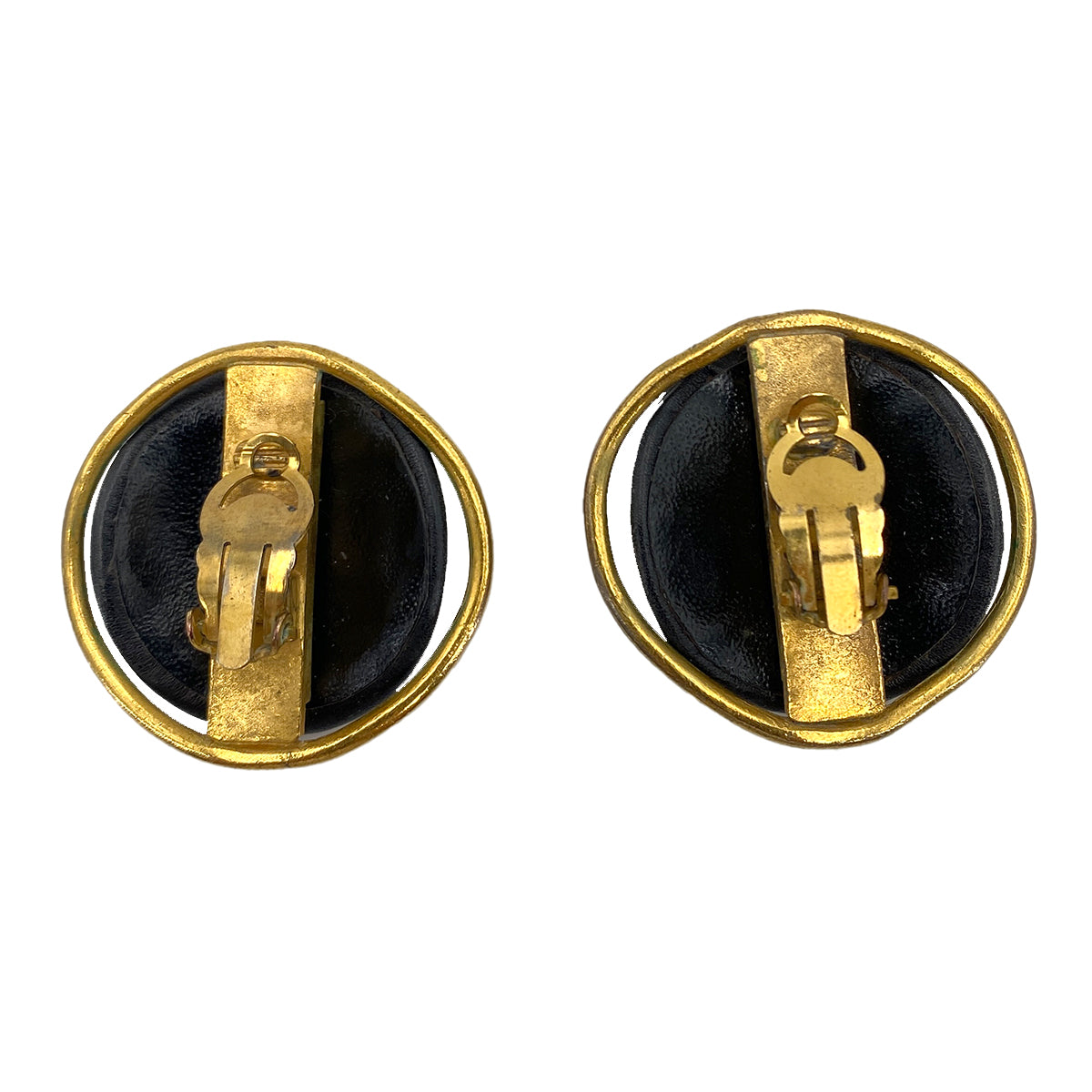 CHANEL VINTAGE EARRINGS ROUND COCOMARK GOLD BLACK ACCESSORY 93A 90250303