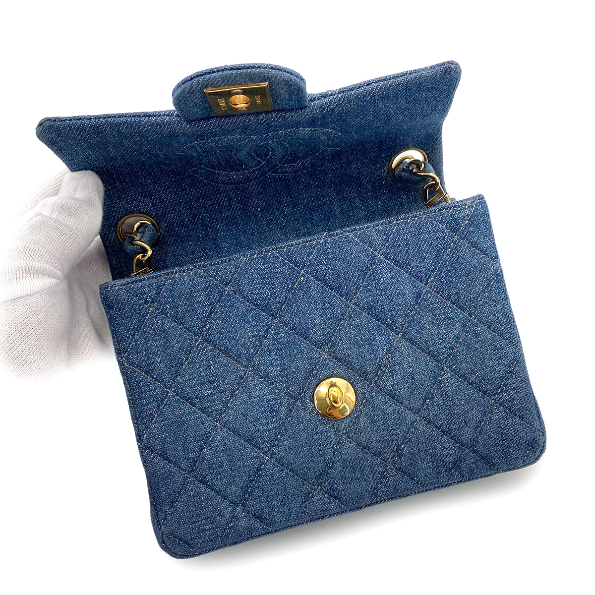 Chanel Vintage Mini Square Blue Denim GHW #5 90250466