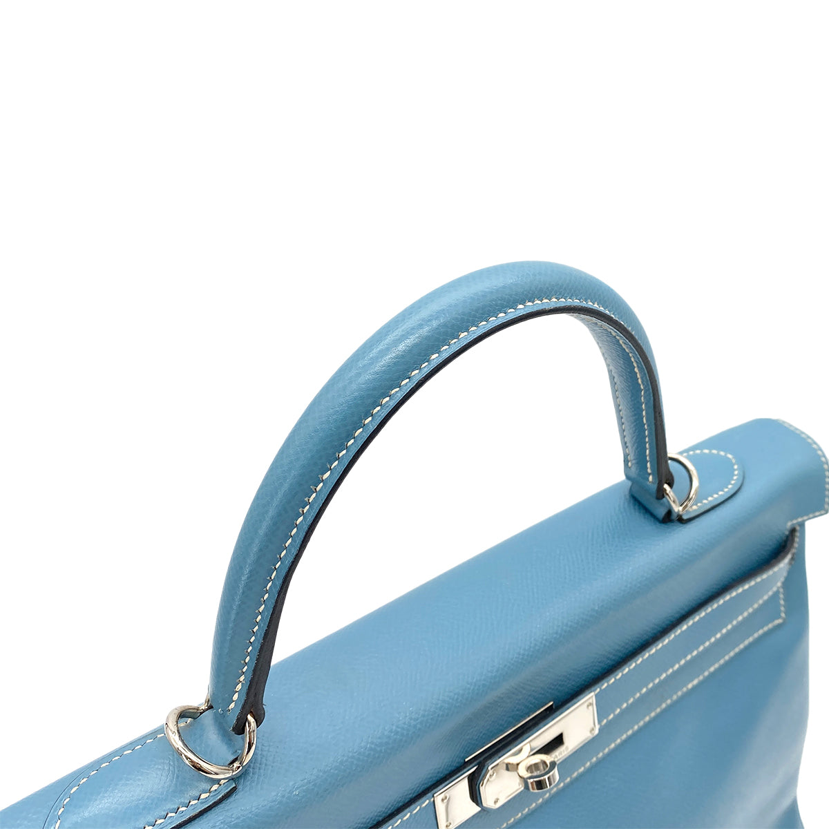 HERMES VINTAGE KELLY 35 RETOURNE BLUE JEAN COUCHEVEL PHW #D 90251105