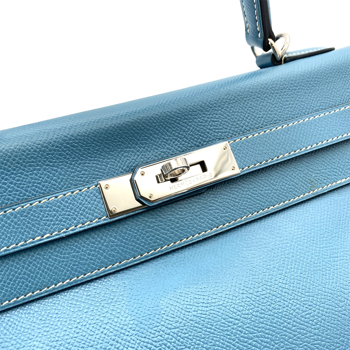 HERMES VINTAGE KELLY 35 RETOURNE BLUE JEAN COUCHEVEL PHW #D 90251105