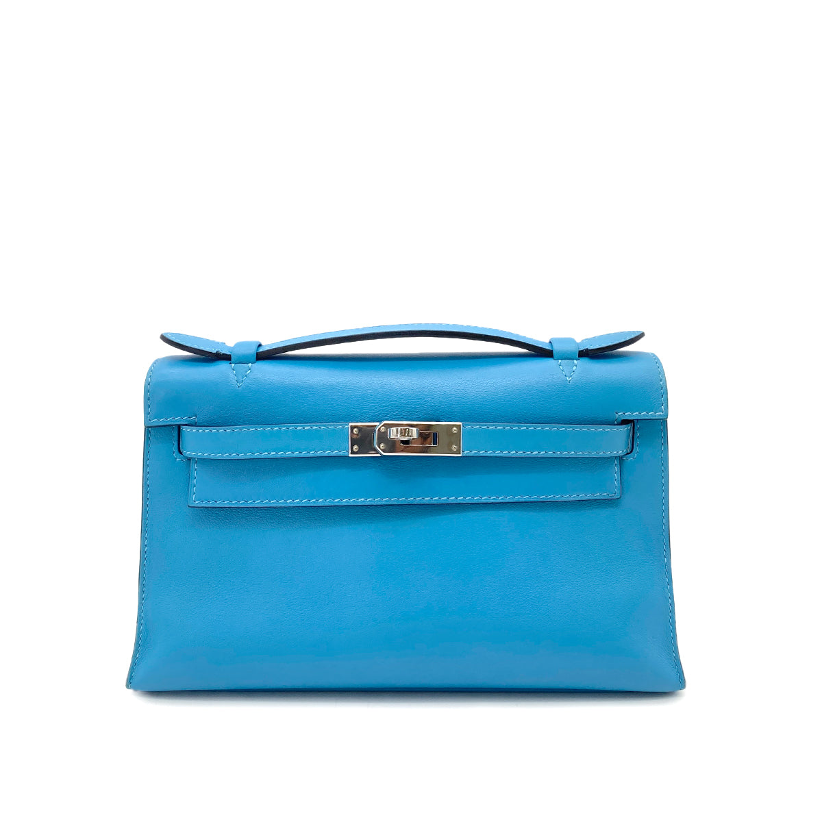 Hermes Kelly Pochette Turquoise Swift PHW #D 90251384