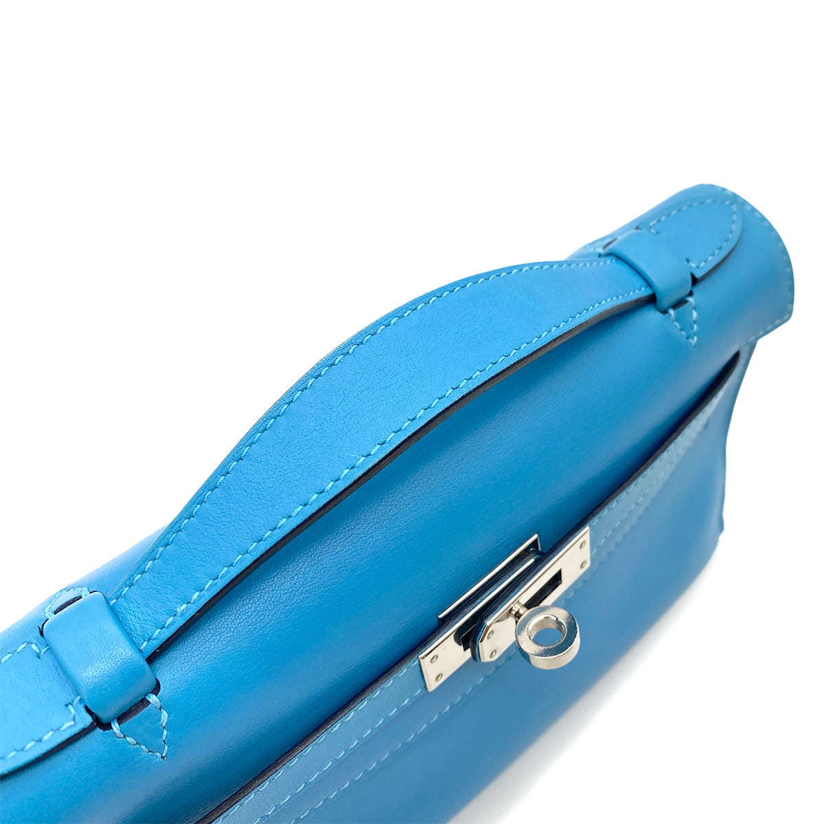 Hermes Kelly Pochette Turquoise Swift PHW #D 90251384