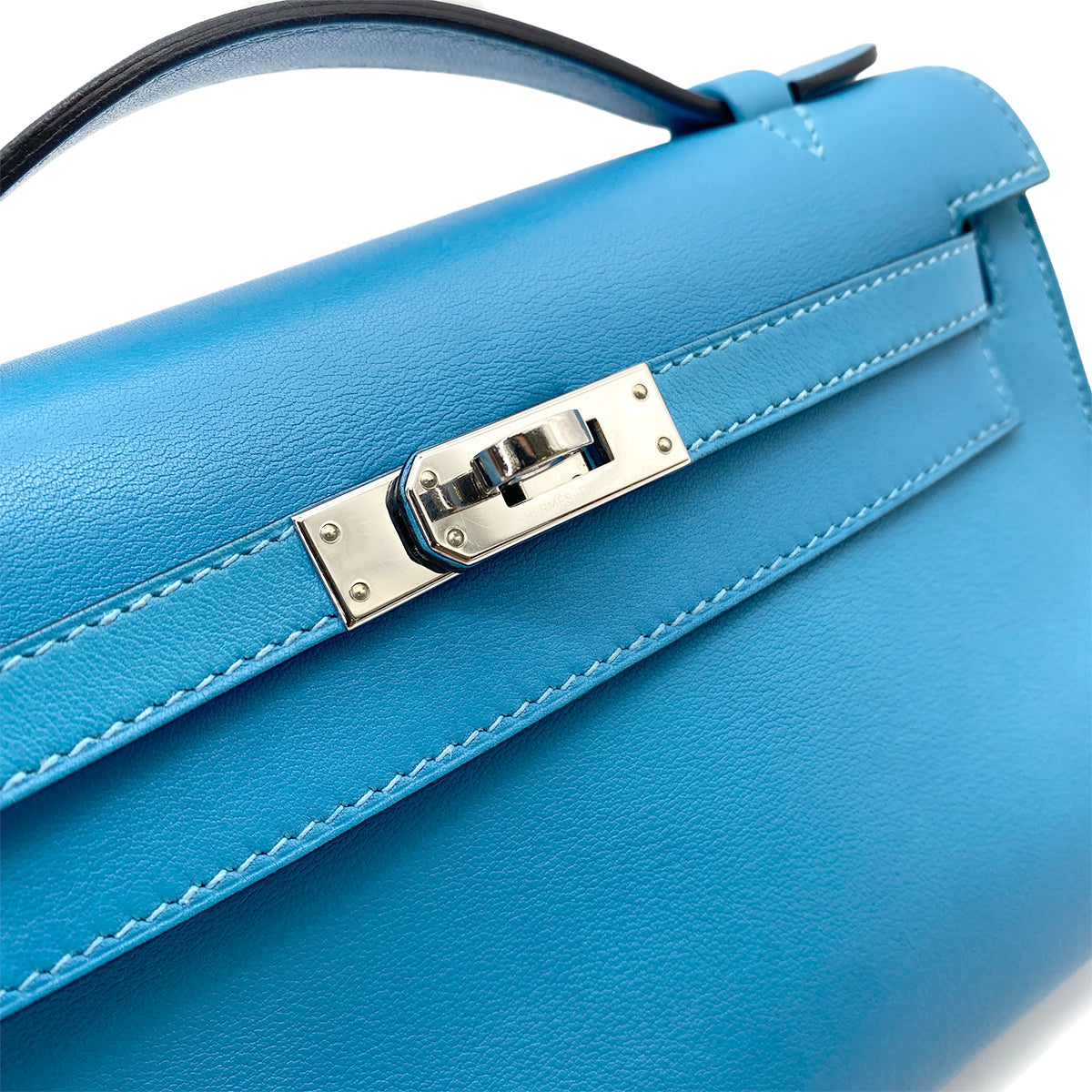 Hermes Kelly Pochette Turquoise Swift PHW #D 90251384