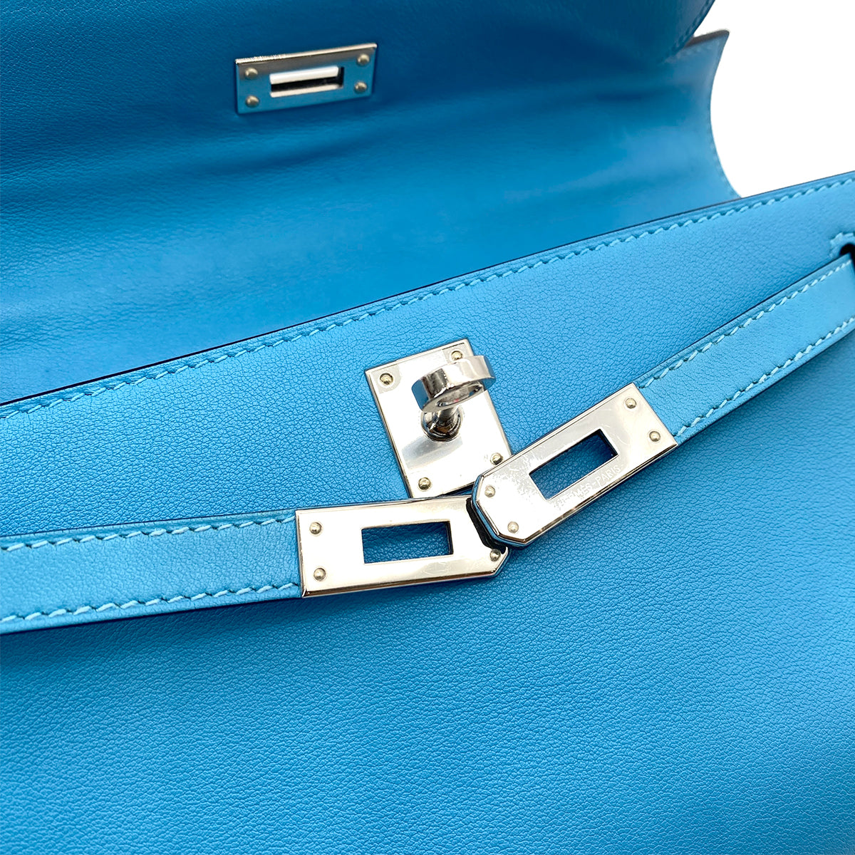 Hermes Kelly Pochette Turquoise Swift PHW #D 90251384