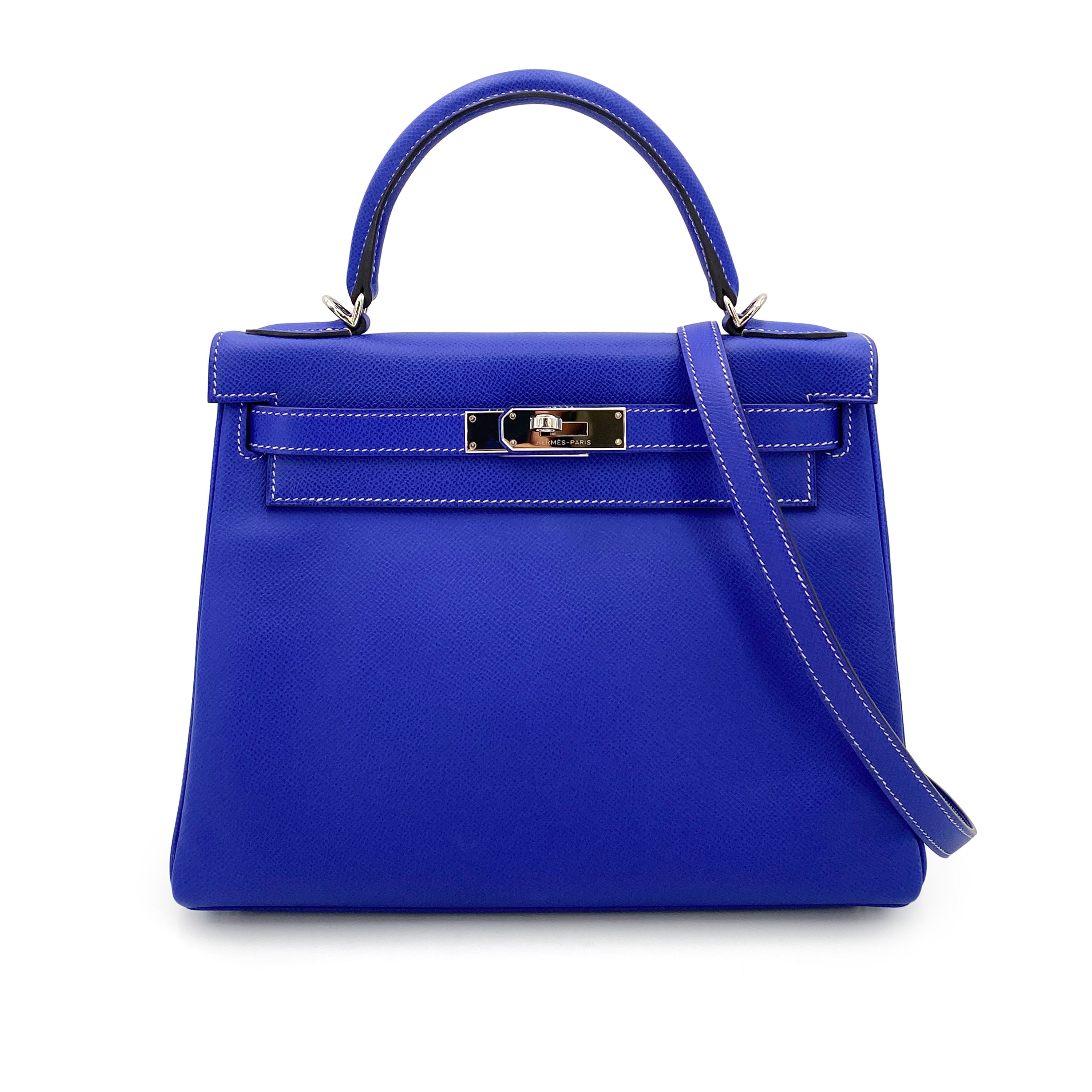 HERMES KELLY 28 CANDY RETOURNE BLUE ELECTRIC / MYKONOS EPSOM PHW #O 90251391