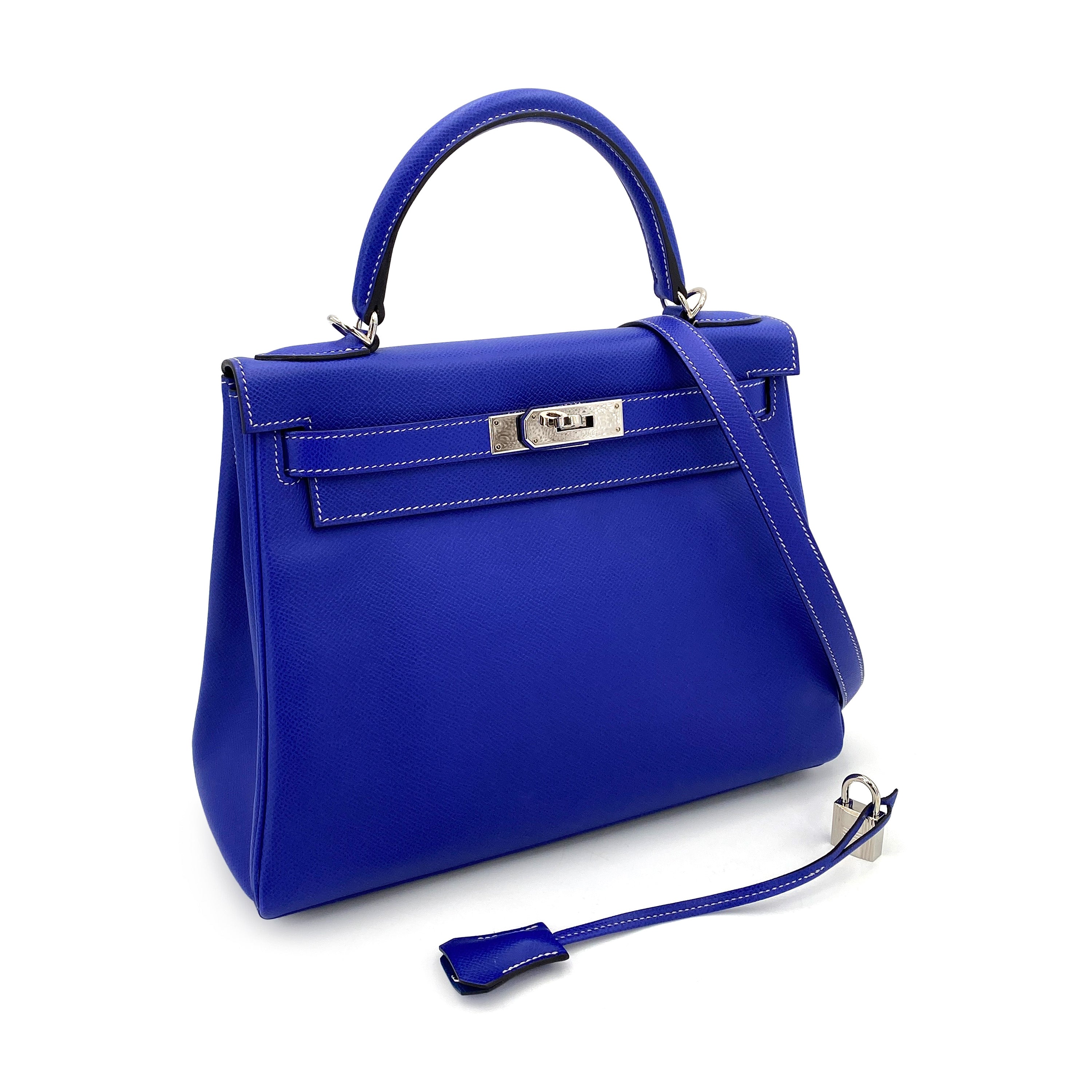 HERMES KELLY 28 CANDY RETOURNE BLUE ELECTRIC / MYKONOS EPSOM PHW #O 90251391