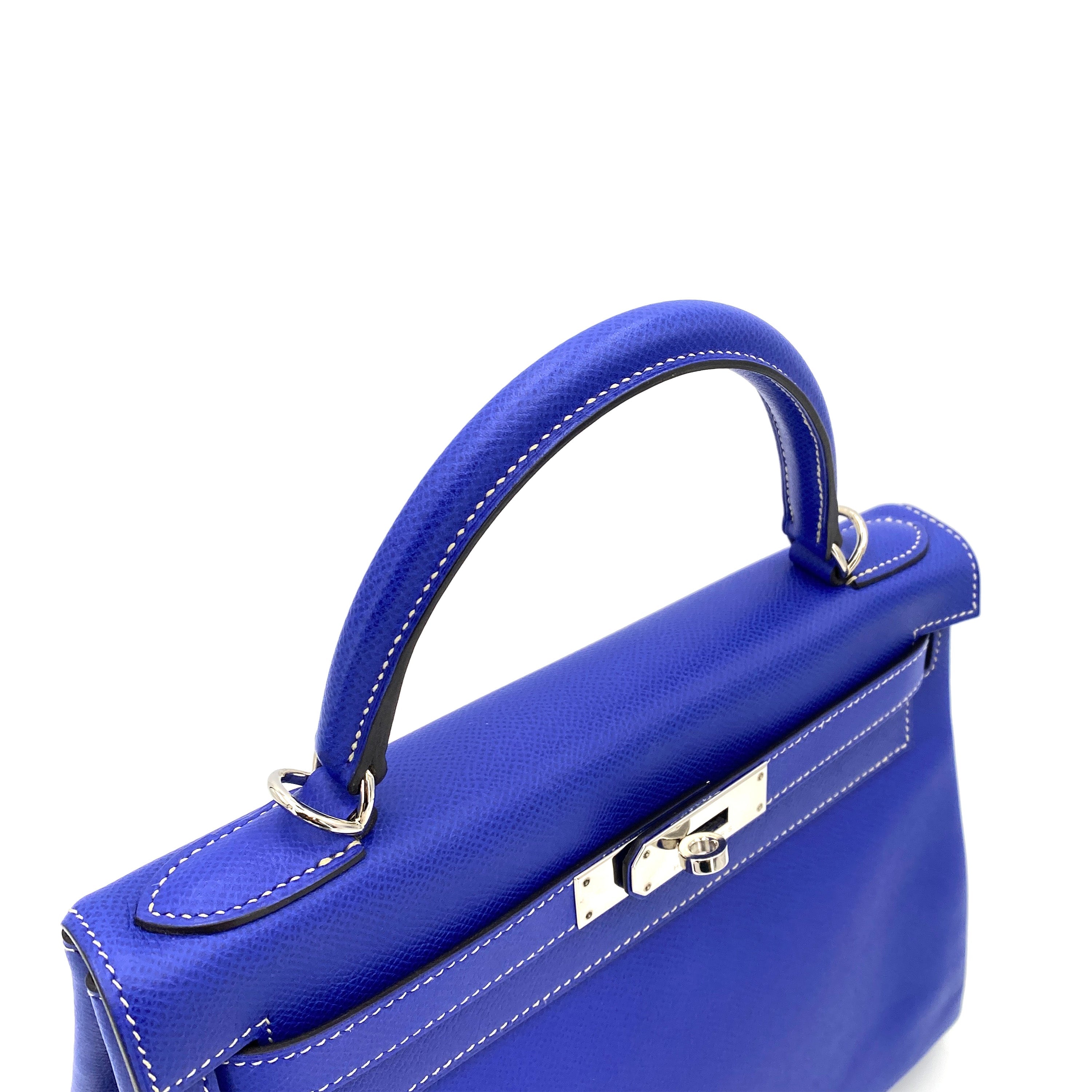 HERMES KELLY 28 CANDY RETOURNE BLUE ELECTRIC / MYKONOS EPSOM PHW #O 90251391