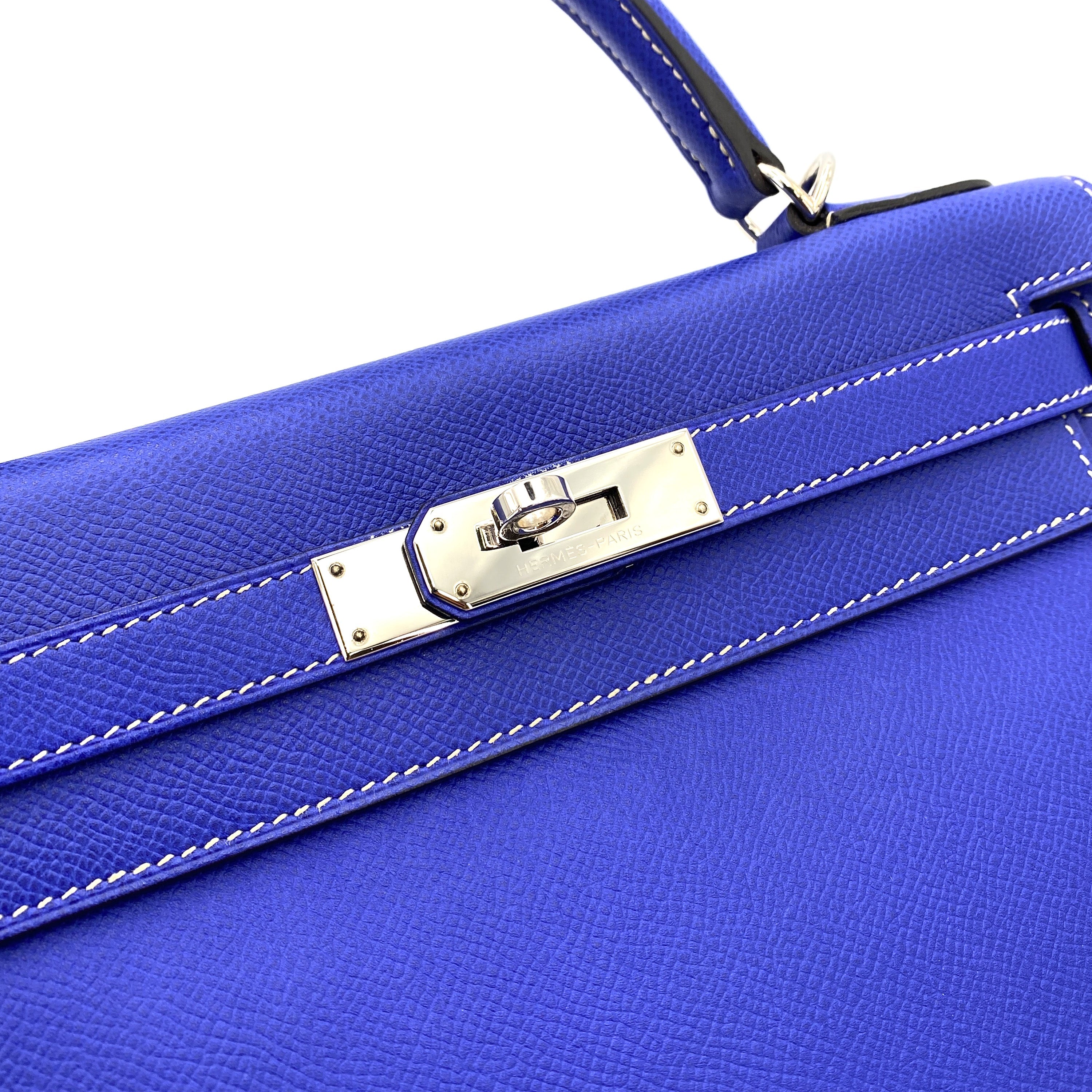 HERMES KELLY 28 CANDY RETOURNE BLUE ELECTRIC / MYKONOS EPSOM PHW #O 90251391