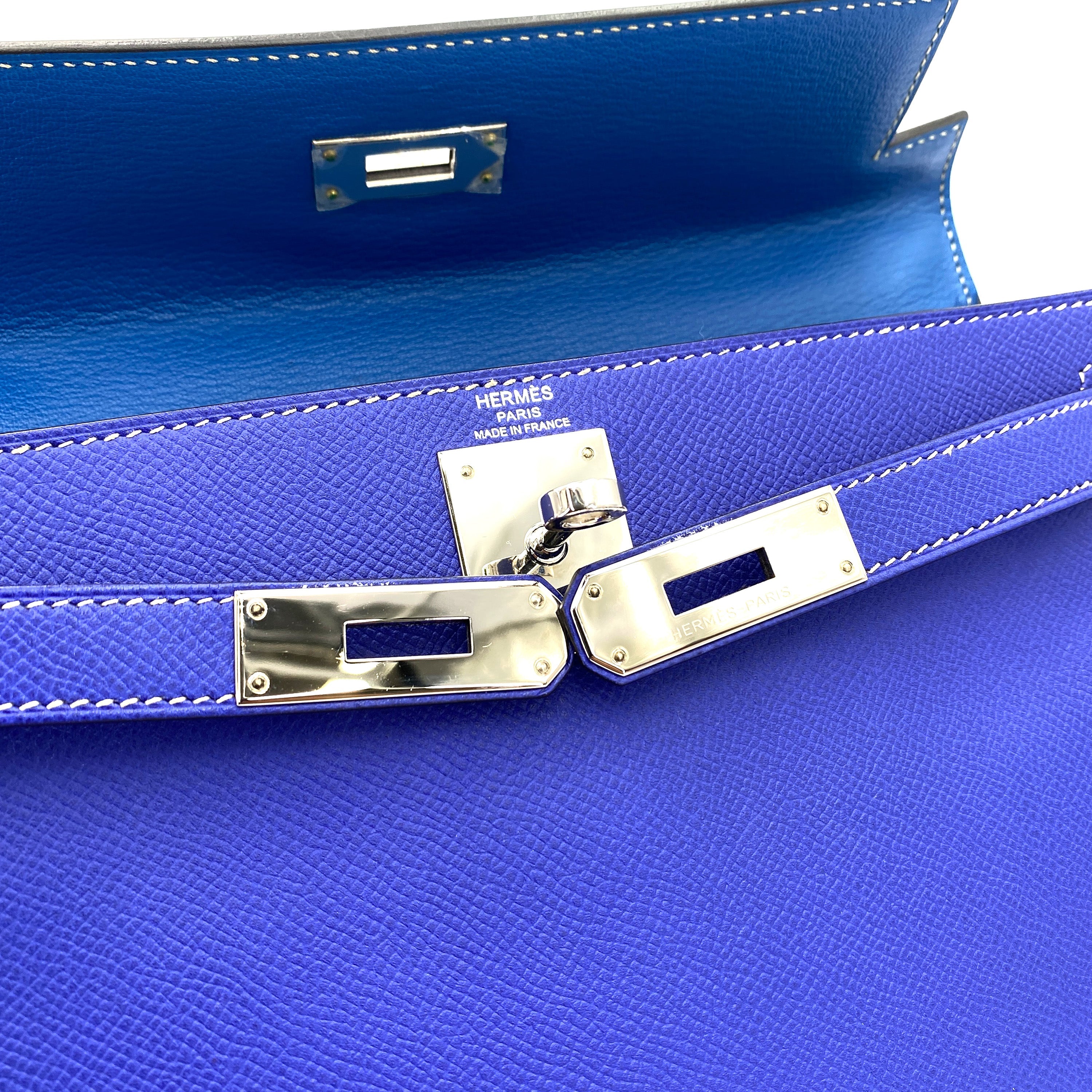 HERMES KELLY 28 CANDY RETOURNE BLUE ELECTRIC / MYKONOS EPSOM PHW #O 90251391