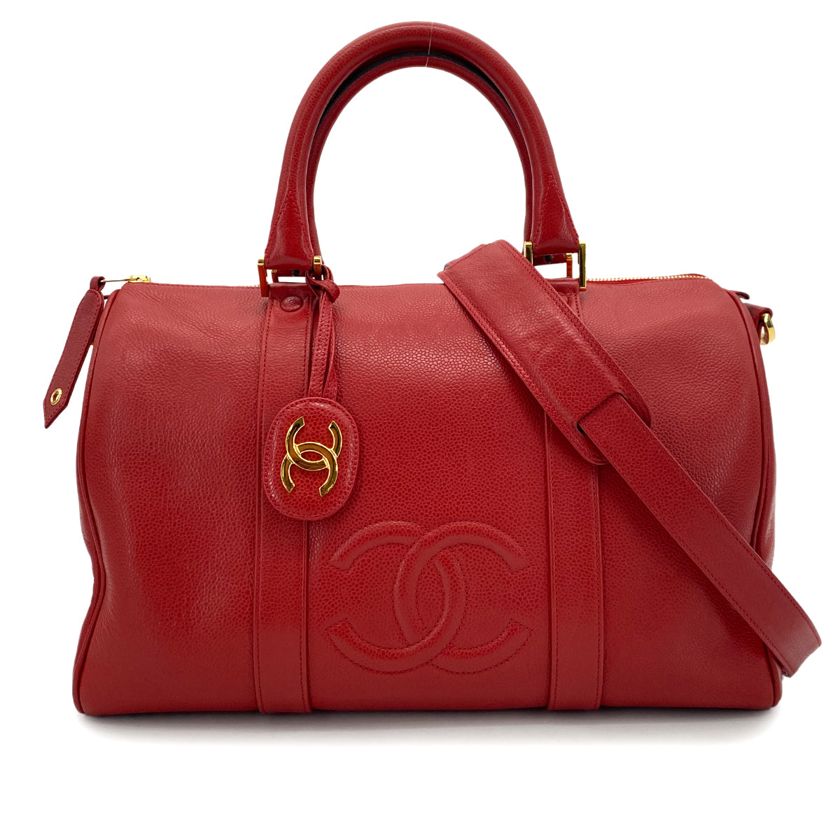 CHANEL VINTAGE BOSTON HAND SHOULDER BAG RED CAVIAR SKIN 90251848